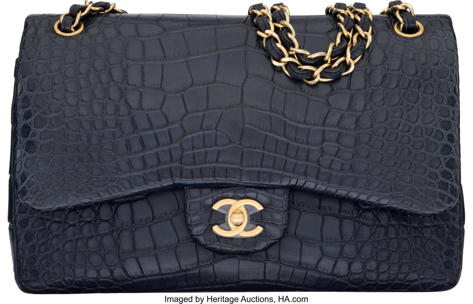 Chanel Matte Dark Blue Alligator Jumbo Classic D (1 of 4)