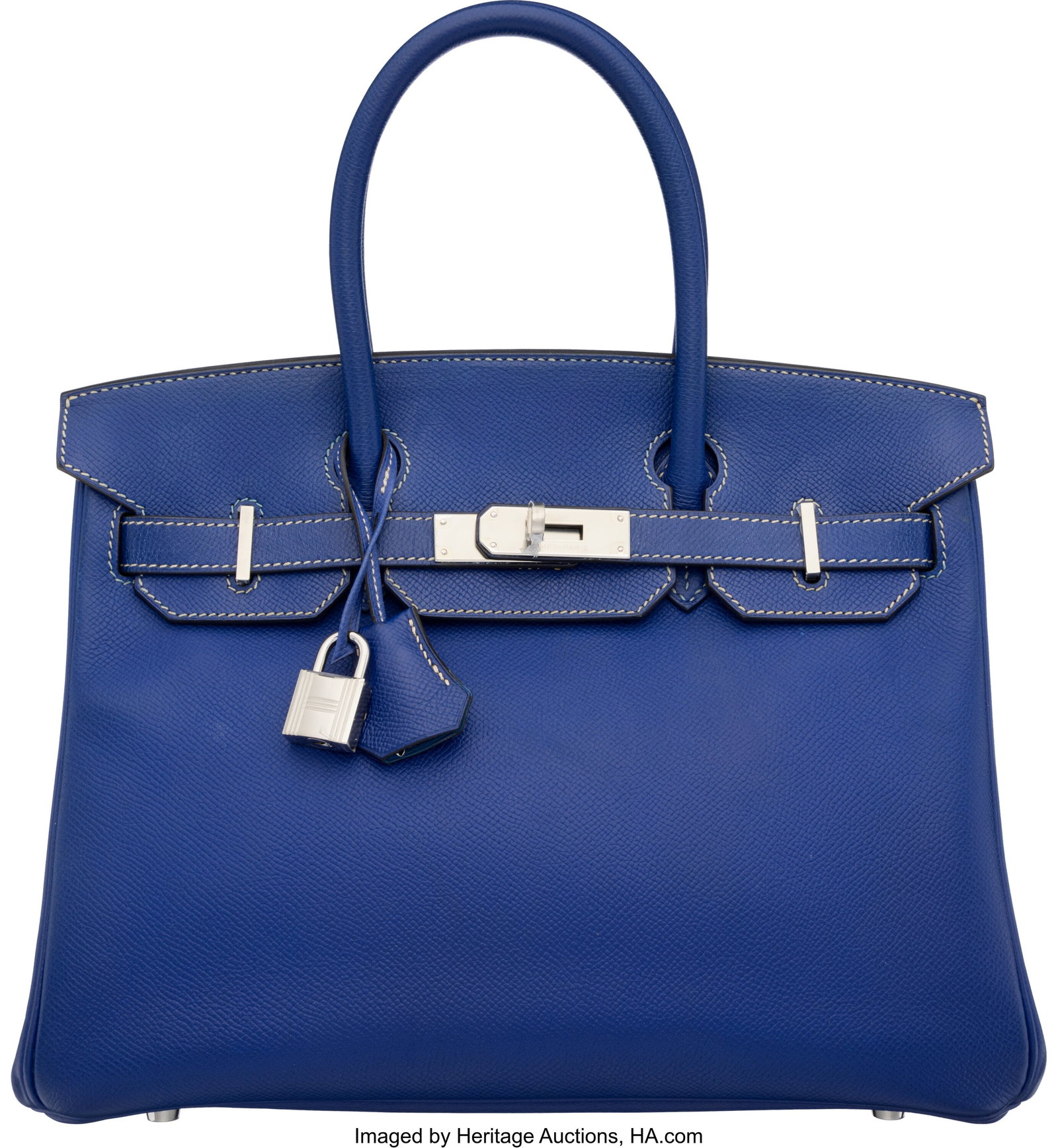 Hermès Candy Collection 30cm Bleu Electrique &: Hermès Candy Collection 30cm Bleu Electrique & Mykonos Epsom Leather Birkin Bag with Palladium Hardware P Square, 2012 Condition: 3 11.25" Width x 8.5" Height x 5&