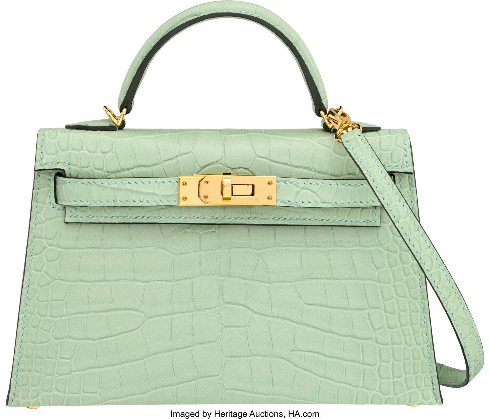 Hermès 20cm Matte Vert D'eau Alligator Mini Kel (1 of 5)