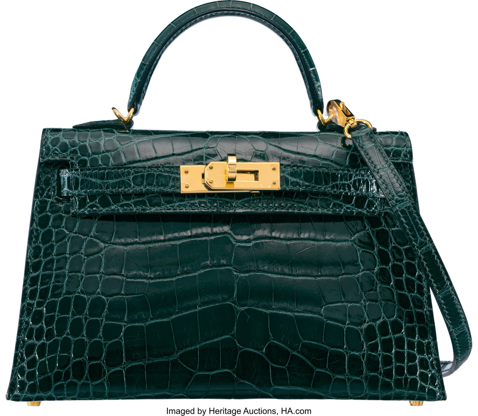Hermès 20cm Shiny Vert Cypress Alligator Mini K (1 of 5)