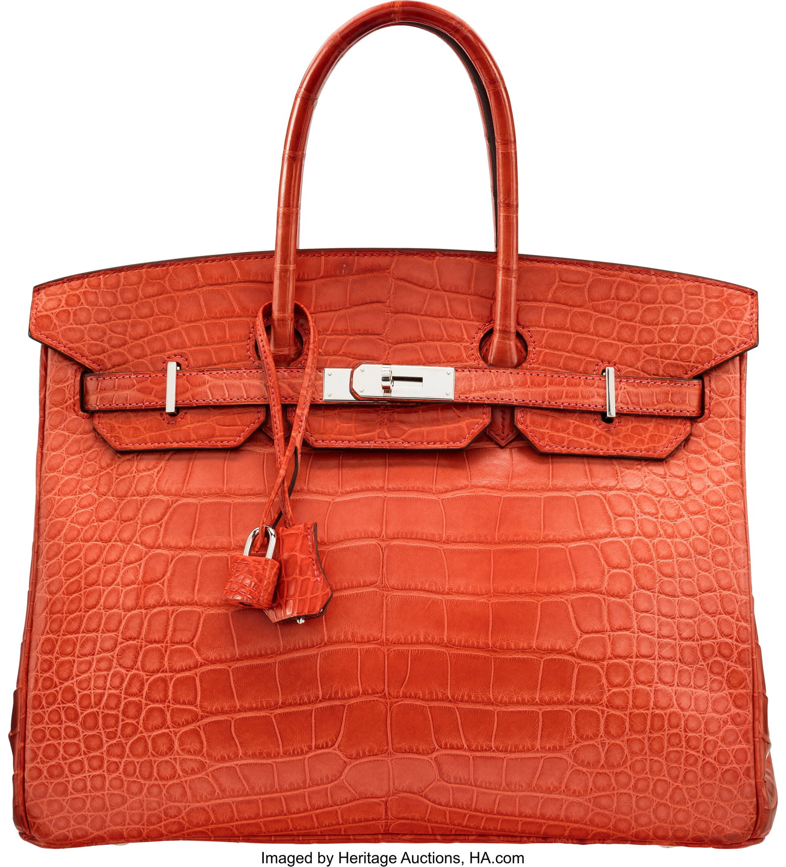 Hermès 35cm Matte Sanguine Alligator Birkin Bag: Hermès 35cm Matte Sanguine Alligator Birkin Bag with Palladium Hardware P Square, 2012 Condition: 3 13.75" Width x 10" Height x 7" Depth This bag is done in Matte Sanguine Al