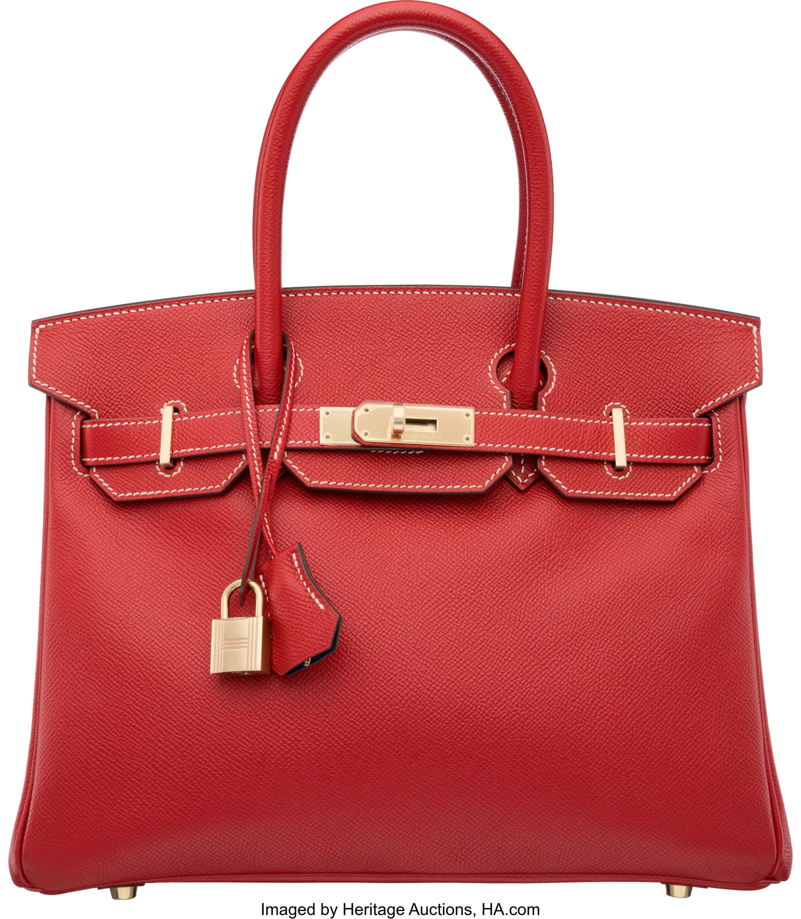 Hermès Candy Collection 30cm Rouge Casaque & Ve: Hermès Candy Collection 30cm Rouge Casaque & Vert Anglais Epsom Leather Verso Birkin Bag with Permabrass Hardware O Square, 2011 Condition: 1 11" Width x 8" Height x 6" Depth Th
