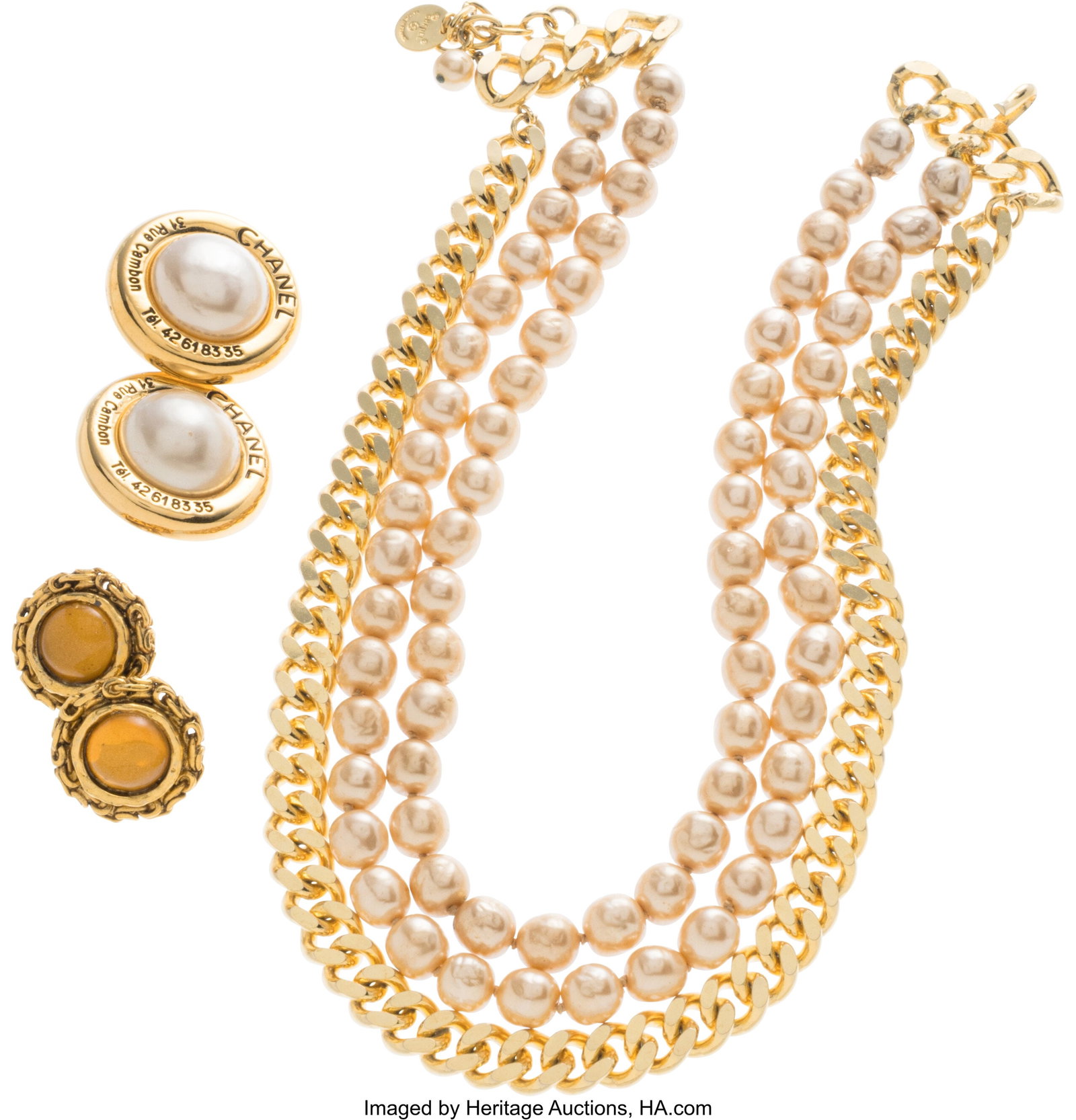 Chanel Set of Three: Vintage Pearl Necklace, Pea (1 of 1)