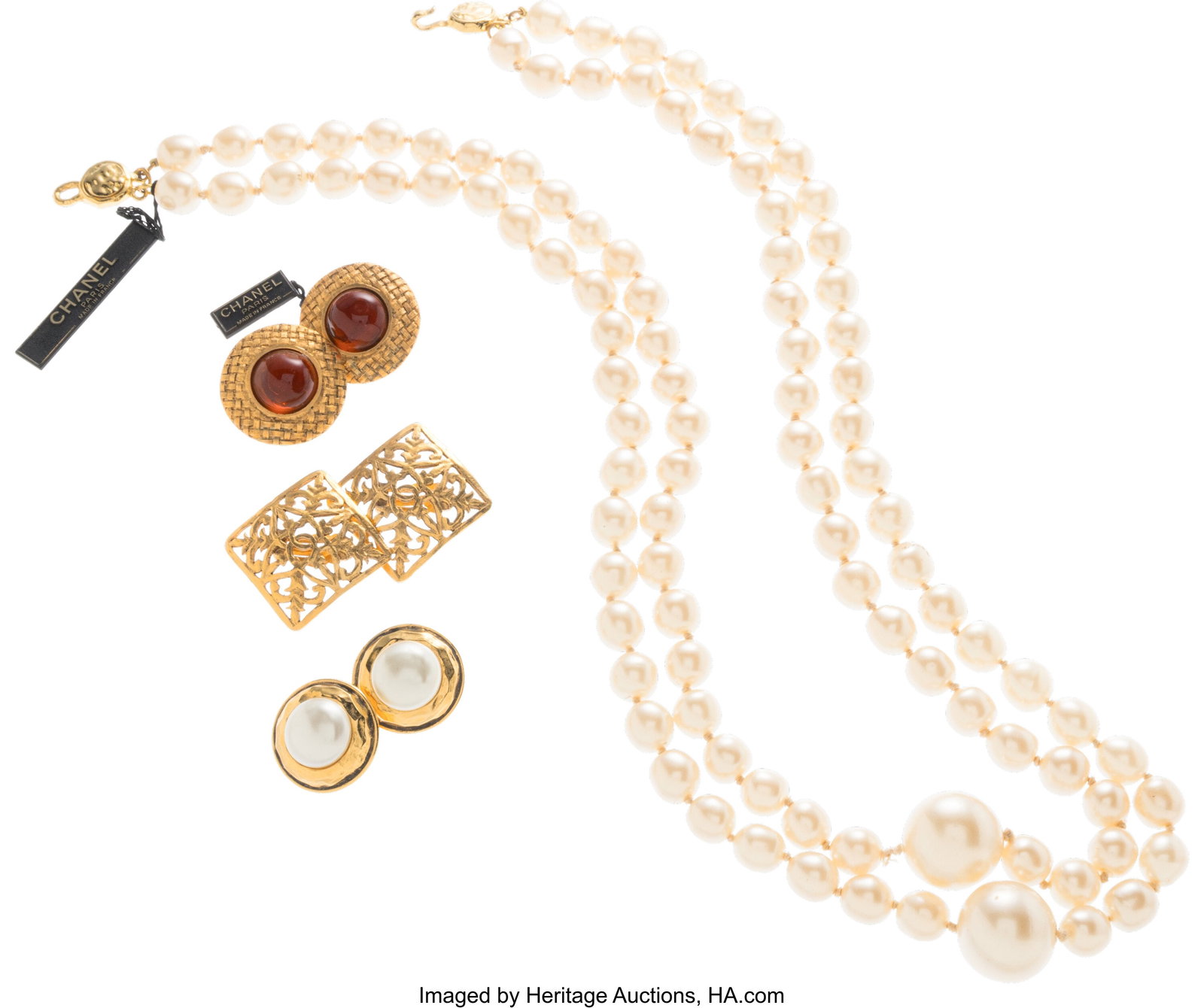 Chanel Set of Four: Vintage Pearl Necklace & Ear (1 of 1)