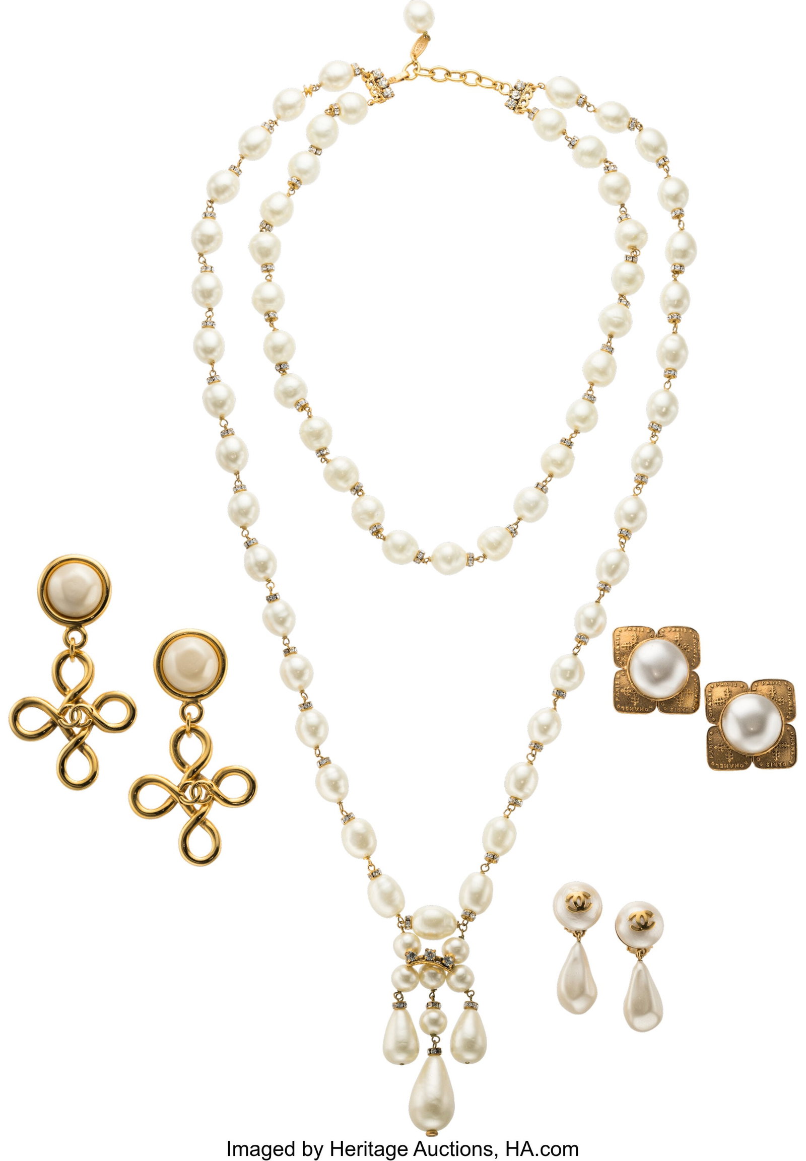 Chanel Set of Four: Vintage Pearl Necklace & Ear (1 of 1)