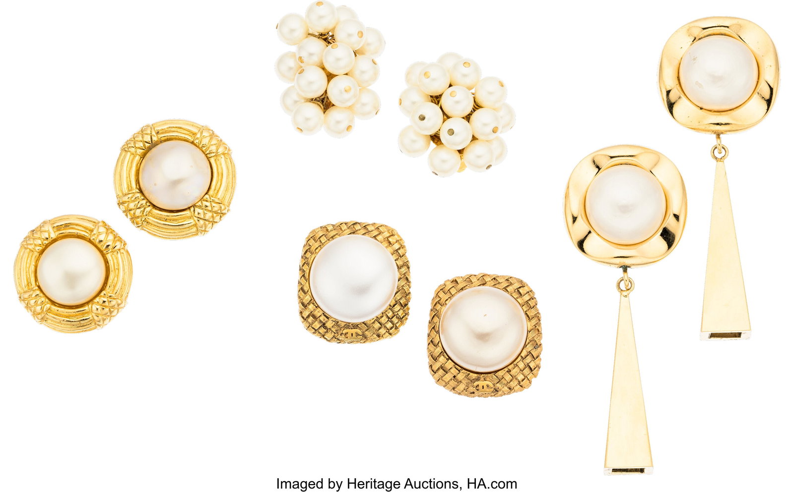 Chanel Set of Four: Vintage Gold-Plated Faux Pea (1 of 1)