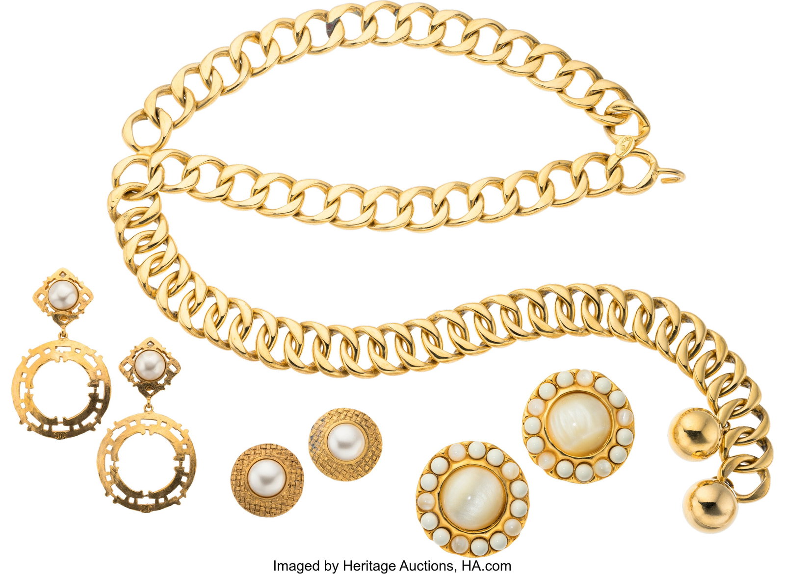 Chanel Set Of Four: Vintage Earrings & Chain Bel (1 of 1)