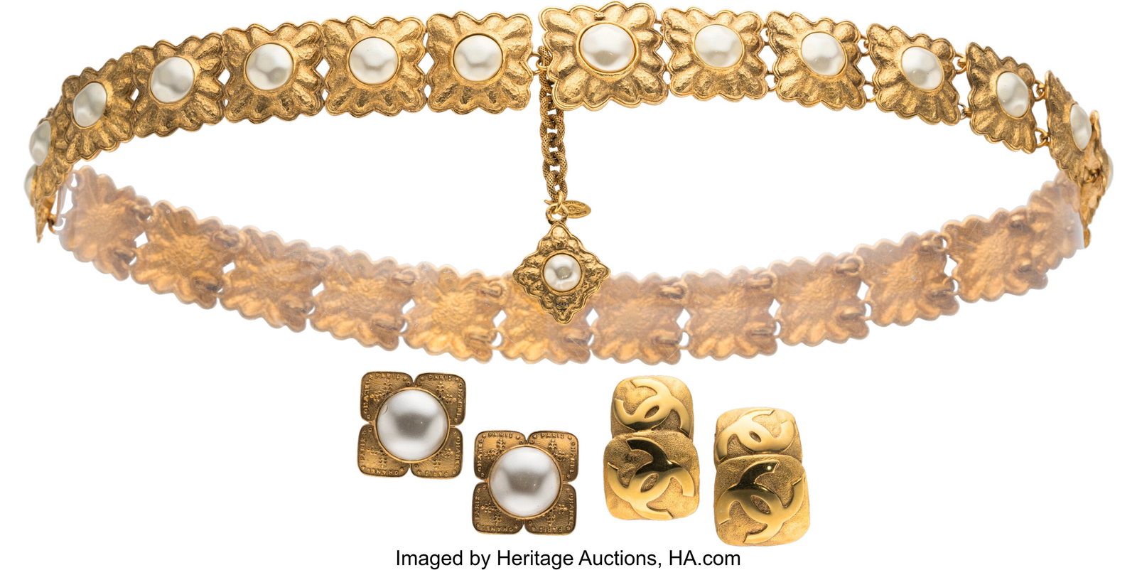 Chanel Set of Three: Vintage Belt & Earrings See (1 of 1)