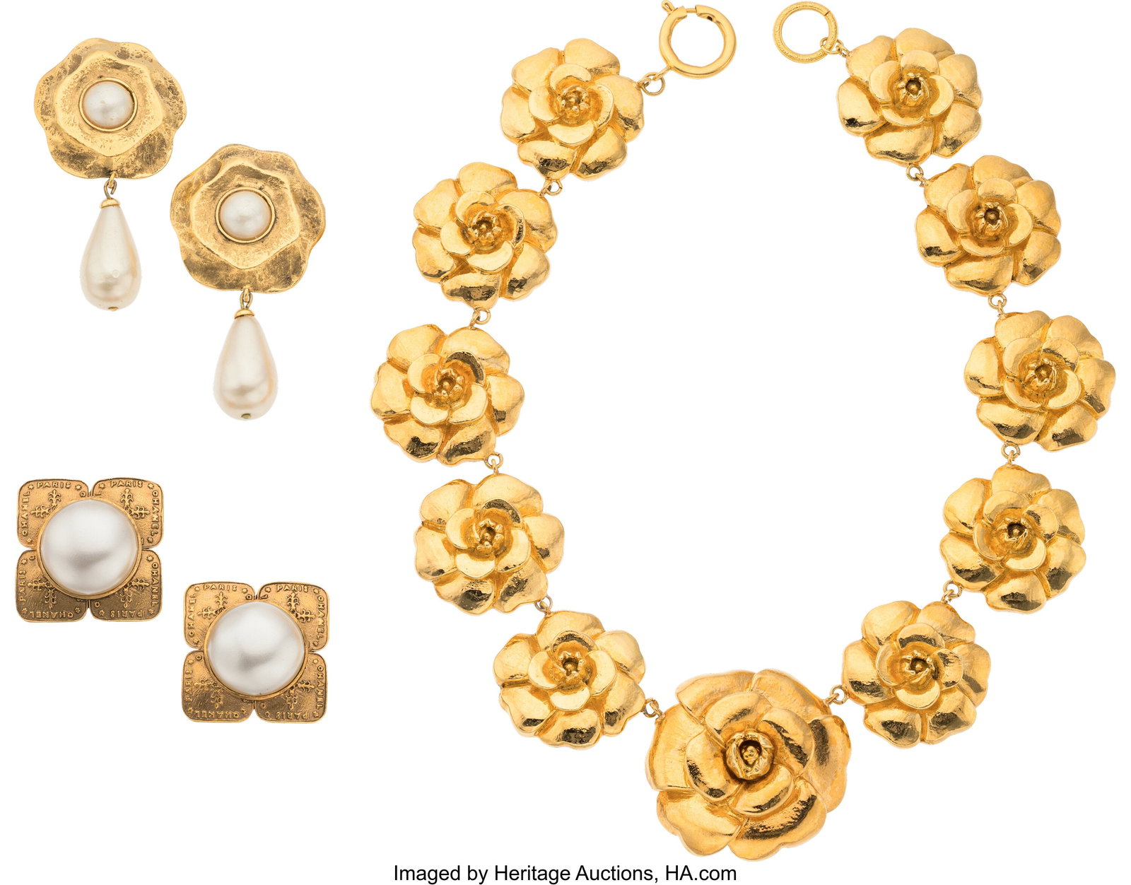 Set of Three: Vintage Camellia Necklace & Pearl (1 of 1)