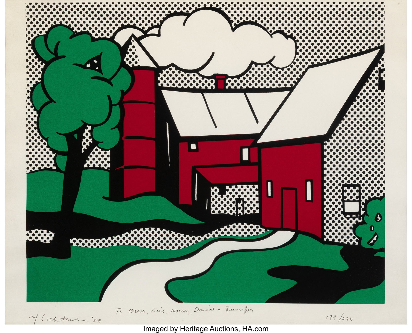 Roy Lichtenstein (1923-1997) Red Barn, 1969 Scre: Roy Lichtenstein (1923-1997) Red Barn, 1969 Screenprint in colors on Fabriano paper 14-1/4 x 17-1/8 inches (36.2 x 43.5 cm) (sheet) Ed.