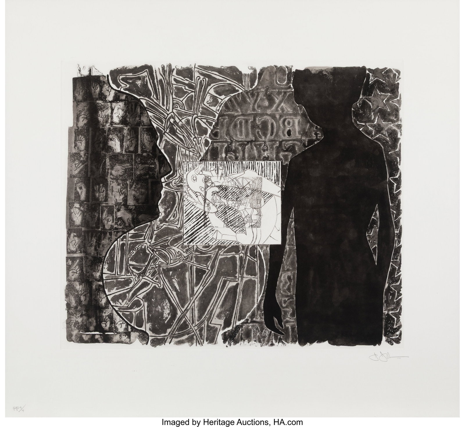 Jasper Johns (b. 1930) Shrinky Dink 1, 2011 Etch: Jasper Johns (b. 1930) Shrinky Dink 1, 2011 Etching and aquatint in colors on chine collé laid on Revere Standard White Felt paper 28-3/4 x 32 inches (73.