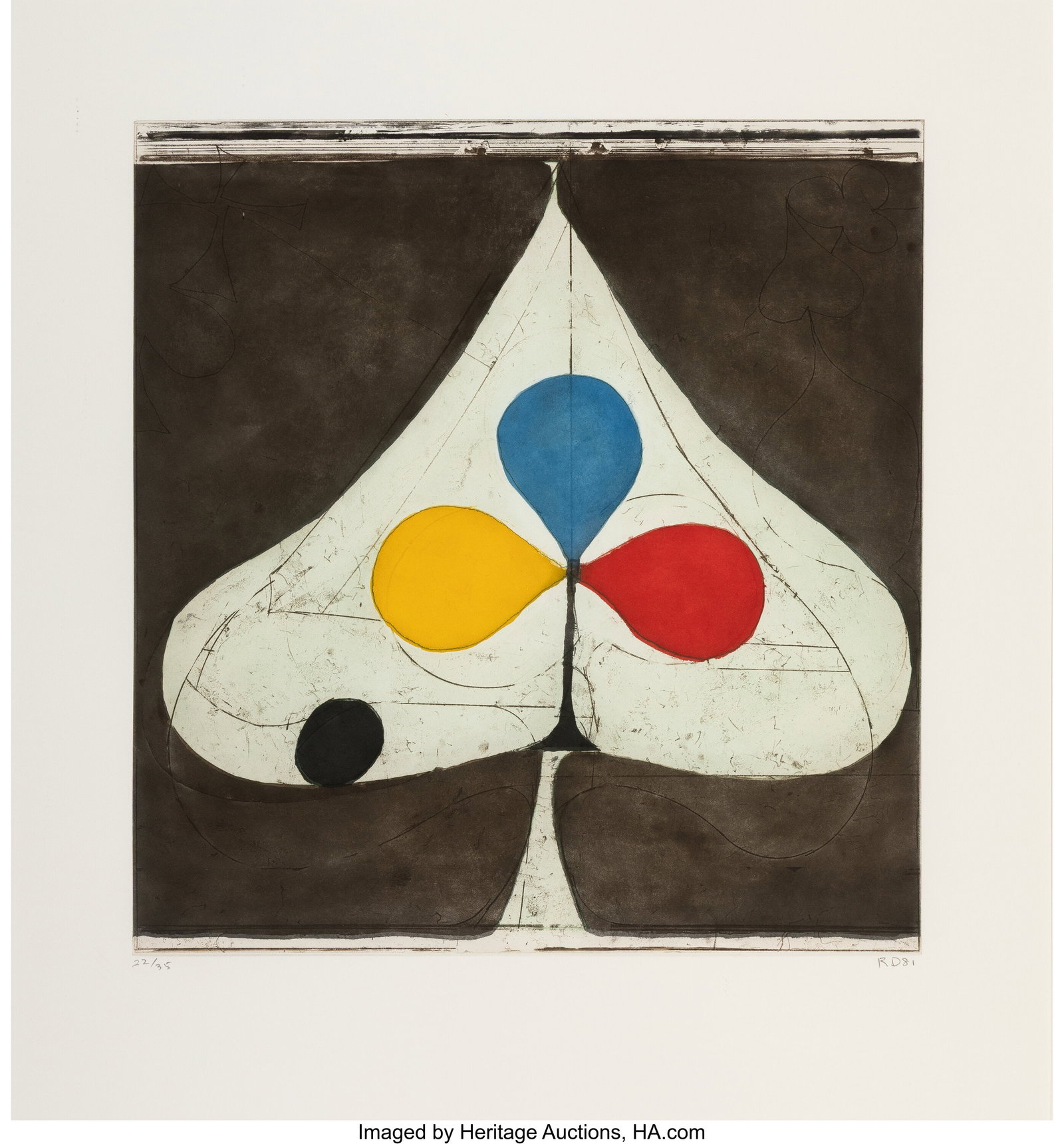 Richard Diebenkorn (1922-1993) Tri-Color II, fro: Richard Diebenkorn (1922-1993) Tri-Color II, from Clubs and Spades, 1981 Etching and aquatint in colors on Arches paper 18-3/4 x 17-3/4 inches (47.6 x 45&peri