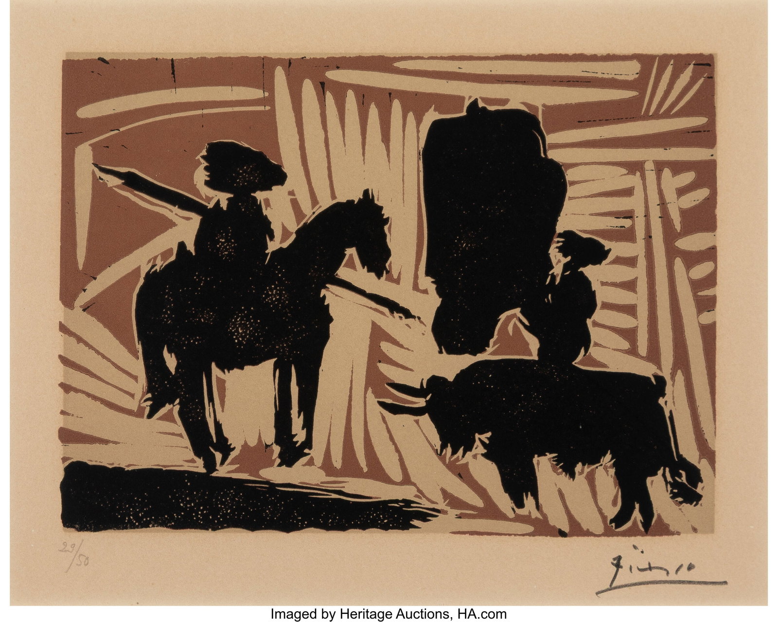 Pablo Picasso (1881-1973) Avant la pique, I, 195: Pablo Picasso (1881-1973) Avant la pique, I, 1959 Linocut in colors on wove paper 8-1/4 x 10-3/8 inches (21.0 x 26.4 cm) (sight) Ed&peri