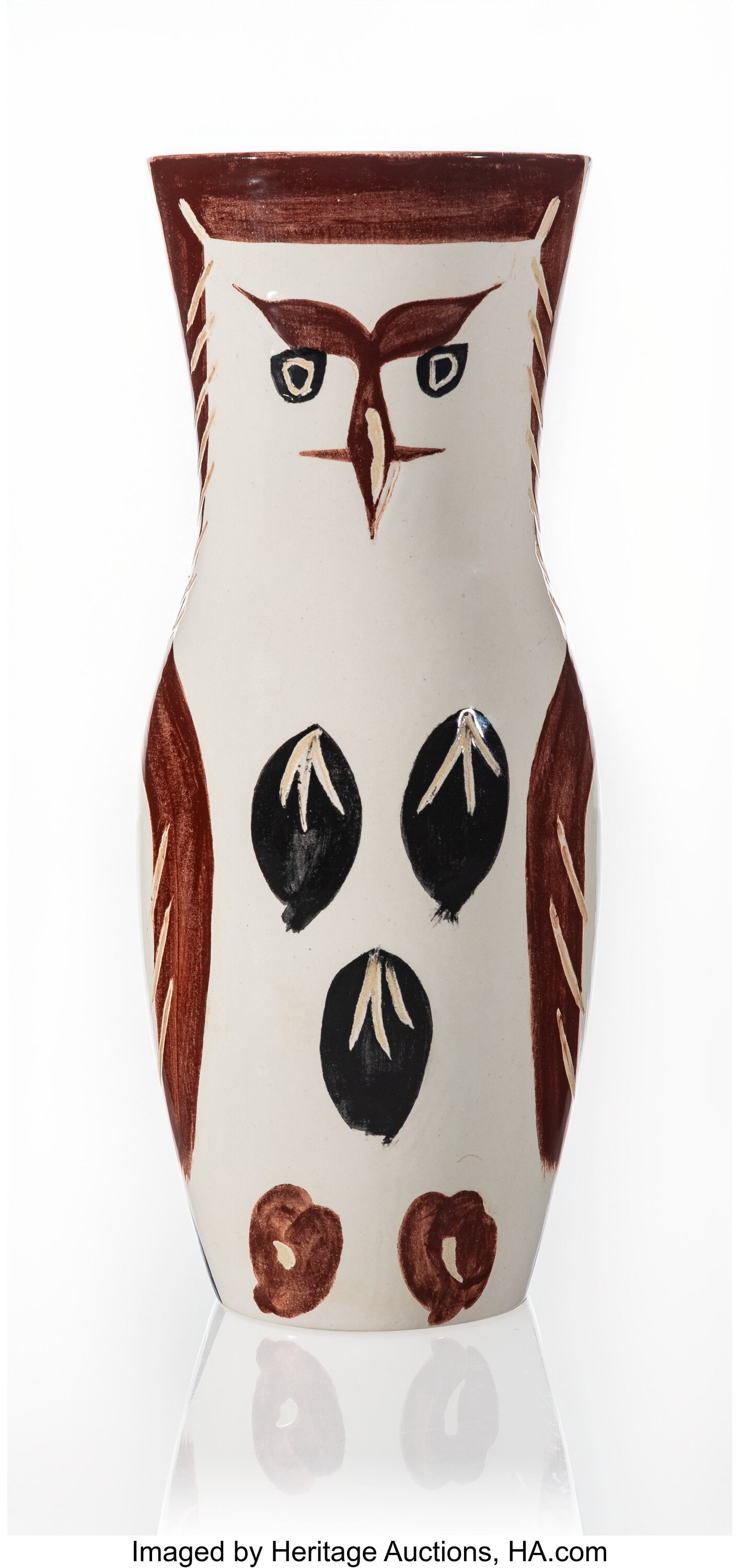 Pablo Picasso (1881-1973) Chouetton (A.R. 135),: Pablo Picasso (1881-1973) Chouetton (A.R. 135), 1952 White earthenware clay, decoration in oxides, knife engraved on white enamel 10 x 4 x 4 inches