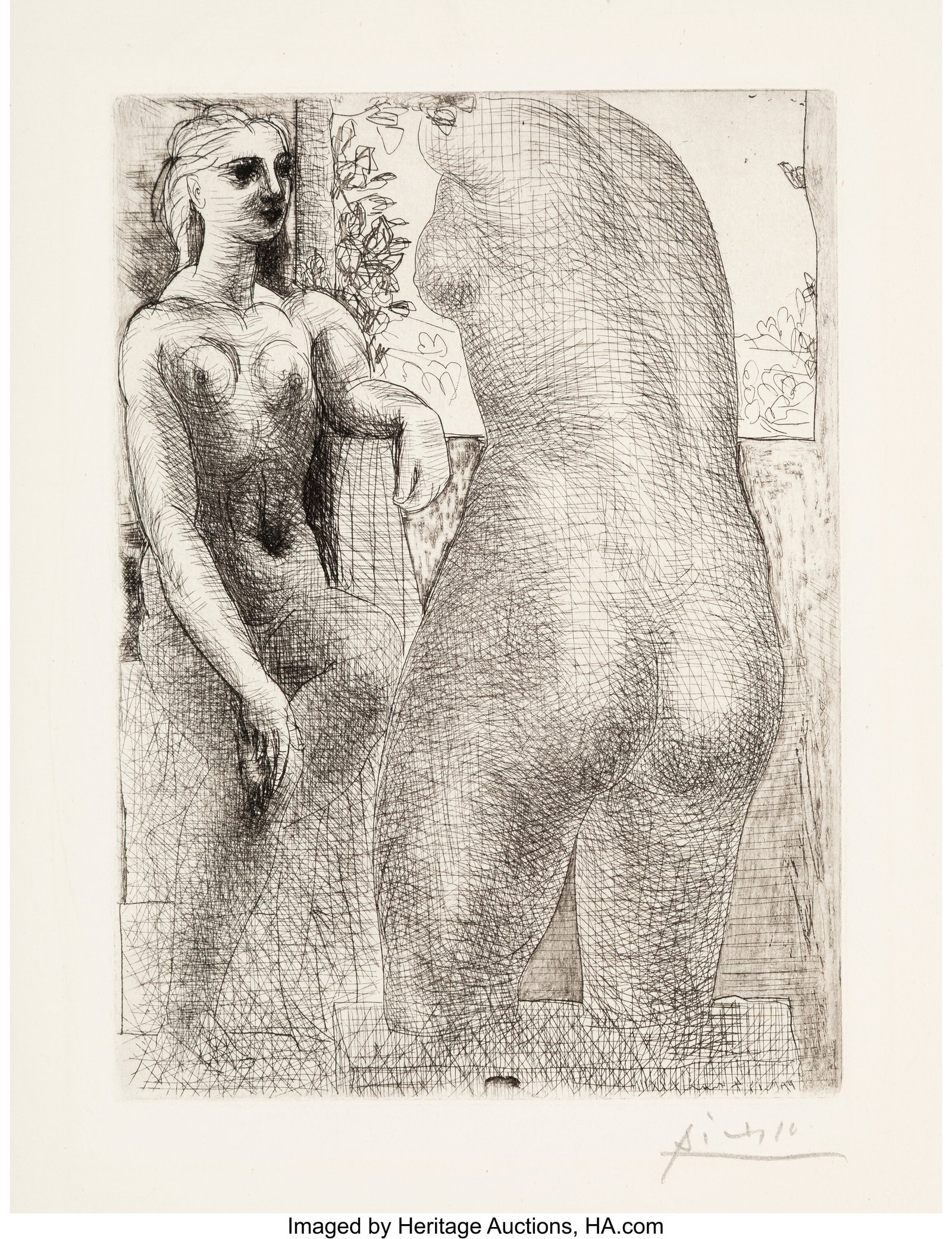 Pablo Picasso (1881-1973) Marie-Thérèse regard: Pablo Picasso (1881-1973) Marie-Thérèse regardant son corps sculpté, from La Suite Vollard, 1933, published 1939 Etching on Montval laid paper with the