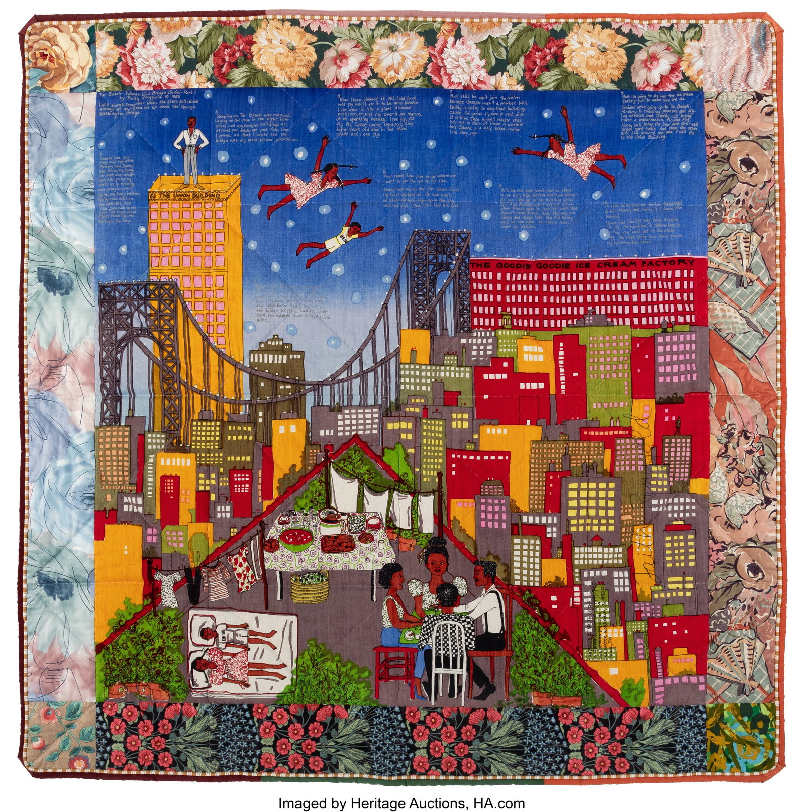 Faith Ringgold (1930-2024) Tar Beach 2, 1990 Qui: Faith Ringgold (1930-2024) Tar Beach 2, 1990 Quilted screenprint in colors on silk and cotton with pieced fabric borders 65-1/2 x 65-1/2 inches (166.4 x 166.
