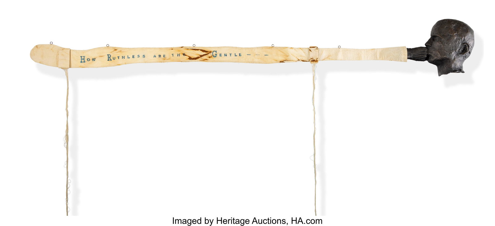 Lesley Dill (b. 1950) Punch, 1998 Bronze, patina: Lesley Dill (b. 1950) Punch, 1998 Bronze, patina with micro-crystalline wax, oil paint, tea-stained muslin, thread, and epoxy 10-1/4 x 83 x 4 i