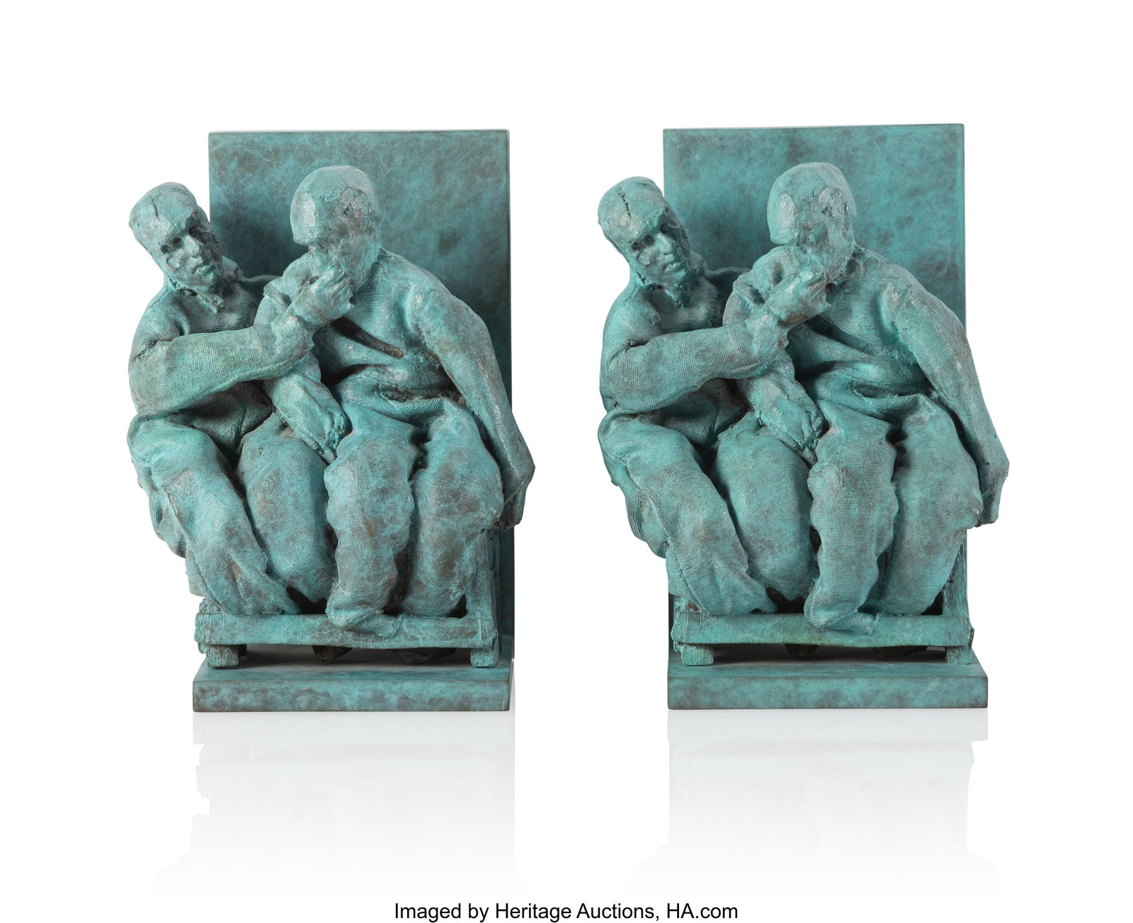 Juan Muñoz (1952-2001) Untitled (Bookends), 199: Juan Muñoz (1952-2001) Untitled (Bookends), 1999 Bronze with green patina 6-5/8 x 5 x 4 inches (16.8 x 12.7 x 10.2 cm) (each bo