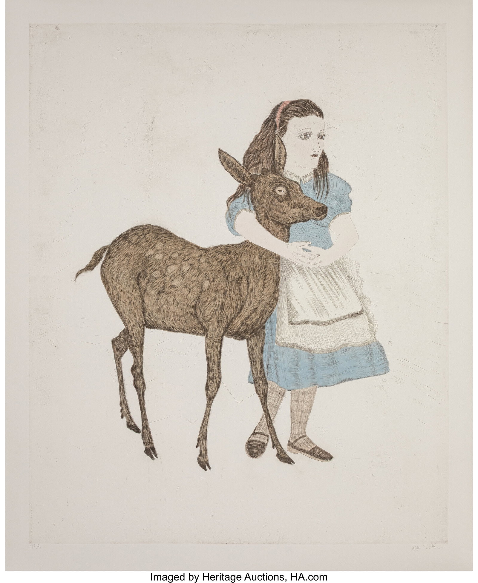 Kiki Smith (b. 1954) Fortune, 2008 Etching with: Kiki Smith (b. 1954) Fortune, 2008 Etching with handcoloring on Saunders Watercolor HP paper 66-1/2 x 54 inches (168.9 x 137.2 cm) (sheet)