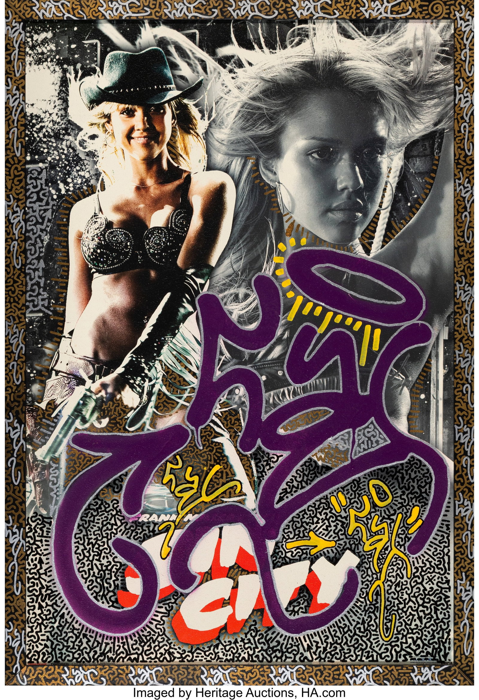 LA II (b. 1967) Untitled (Sin City) Spray paint (1 of 2)