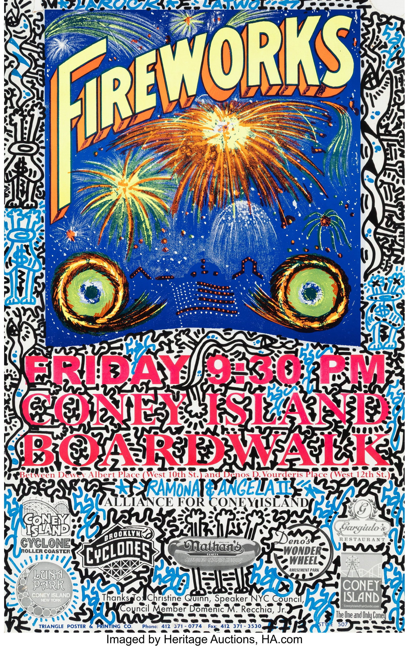 LA II (b. 1967) Untitled (Fireworks) Ink on recy: LA II (b. 1967) Untitled (Fireworks) Ink on recycled Coney Island poster 22 x 13-7/8 inches (55.9 x 35.2 cm) (sheet) HID03101062020 &co