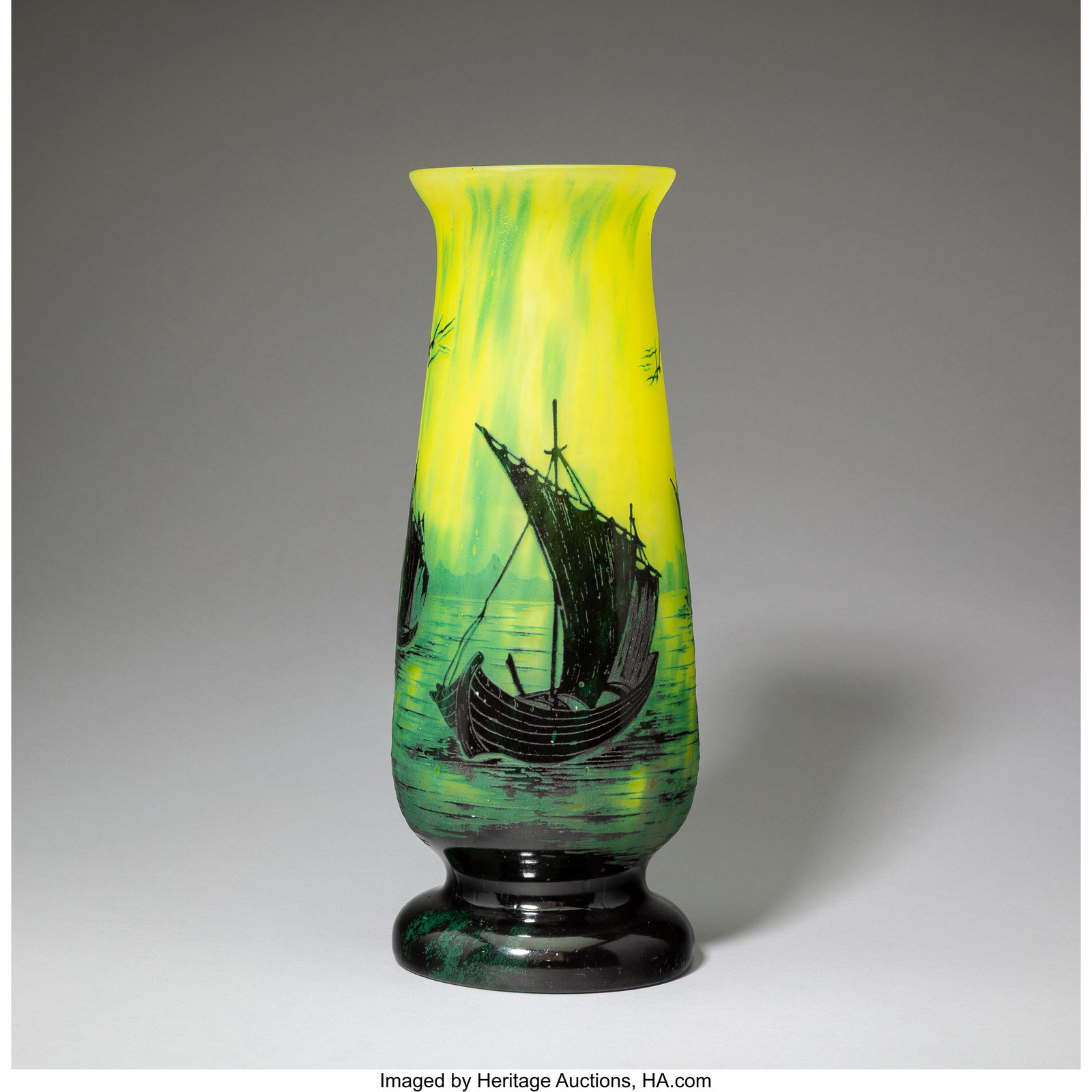 Daum Frères Sailboats Vase, circa 1910 Cameo gl (1 of 4)