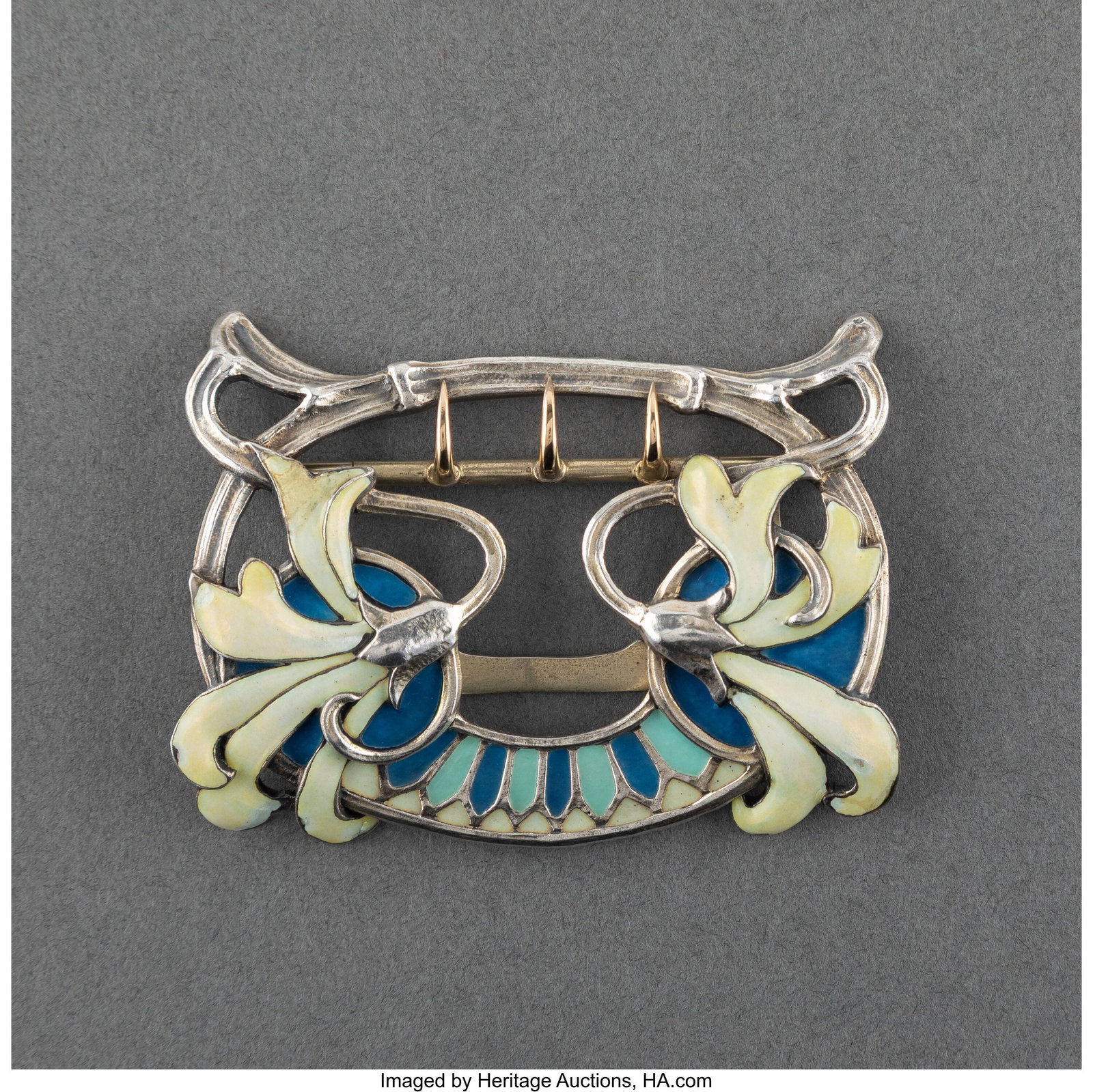 Georges Fouquet Belt Buckle, circa 1900 Enameled: Georges Fouquet Belt Buckle, circa 1900 Enameled silver 3 x 2-1/4 inches (7.6 x 5.7 cm) Marks: (diamond-G&F), (eagle), 2790&