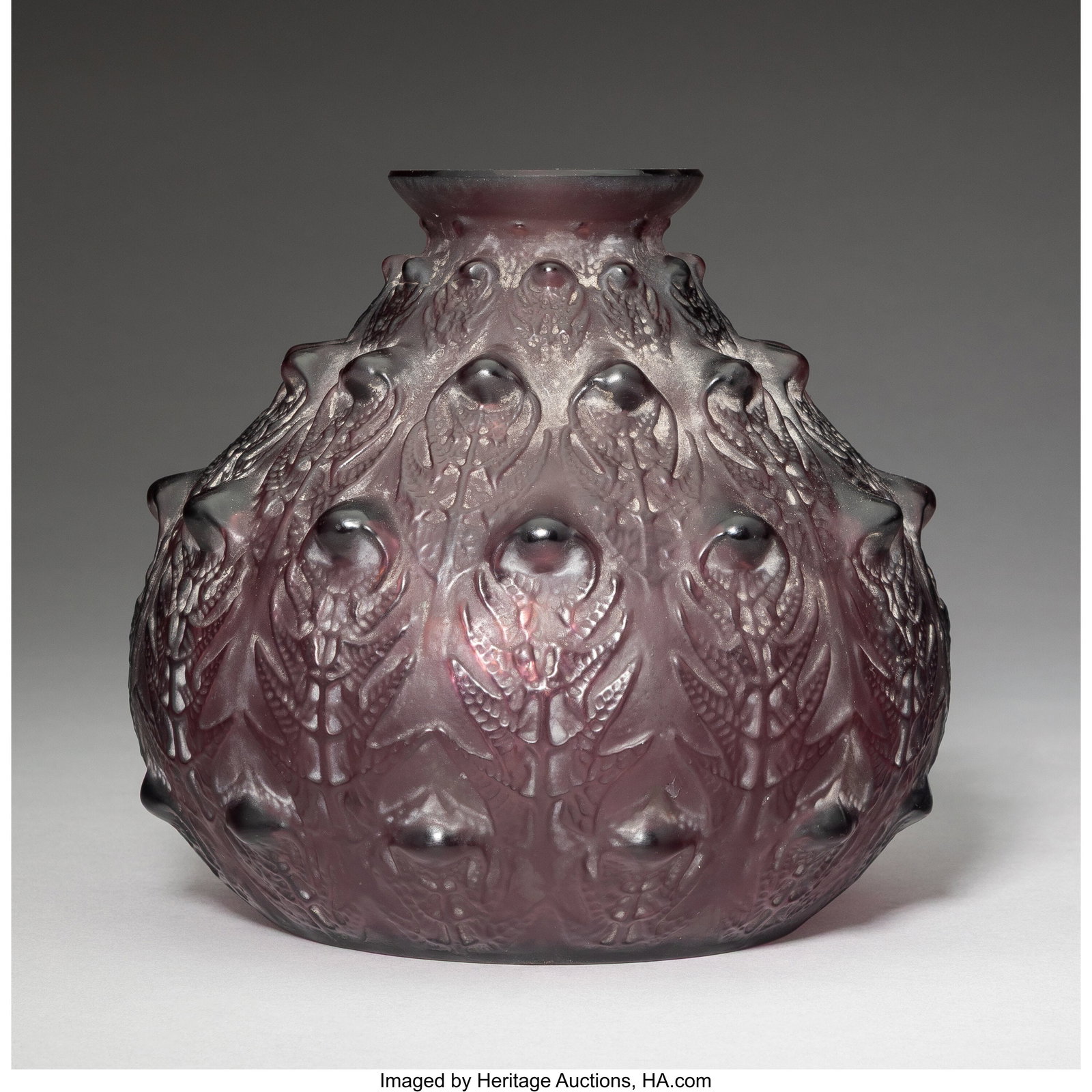 René Lalique Fougeres Vase, circa 1912 Mauve gl (1 of 4)
