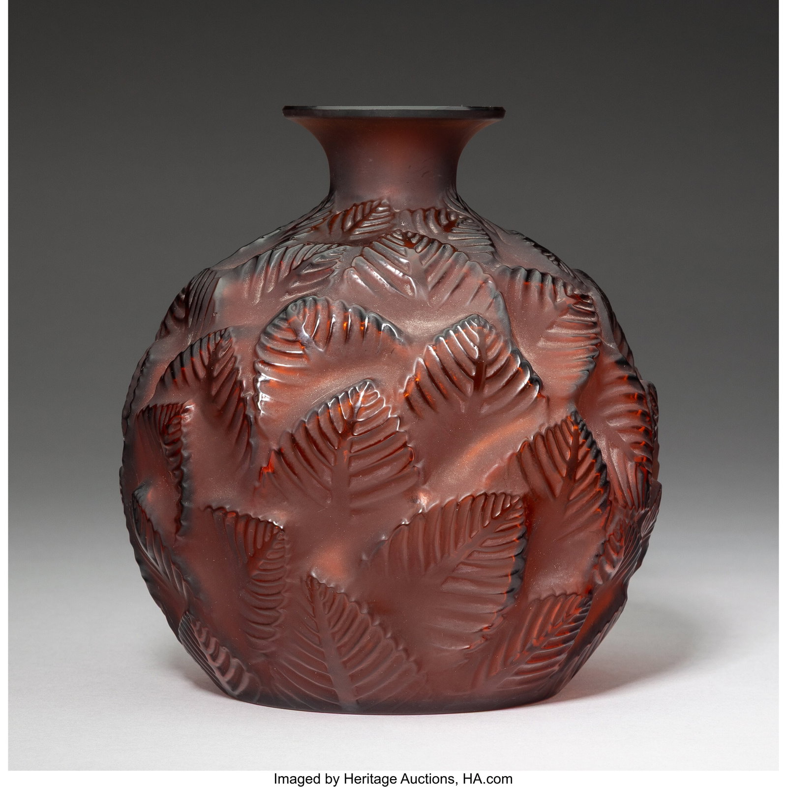 René Lalique Ormeaux Vase, circa 1926 Red amber: René Lalique Ormeaux Vase, circa 1926 Red amber glass 6-5/8 inches (16.8 cm), M.p. 435, no. 984. Marks: R. LALIQU