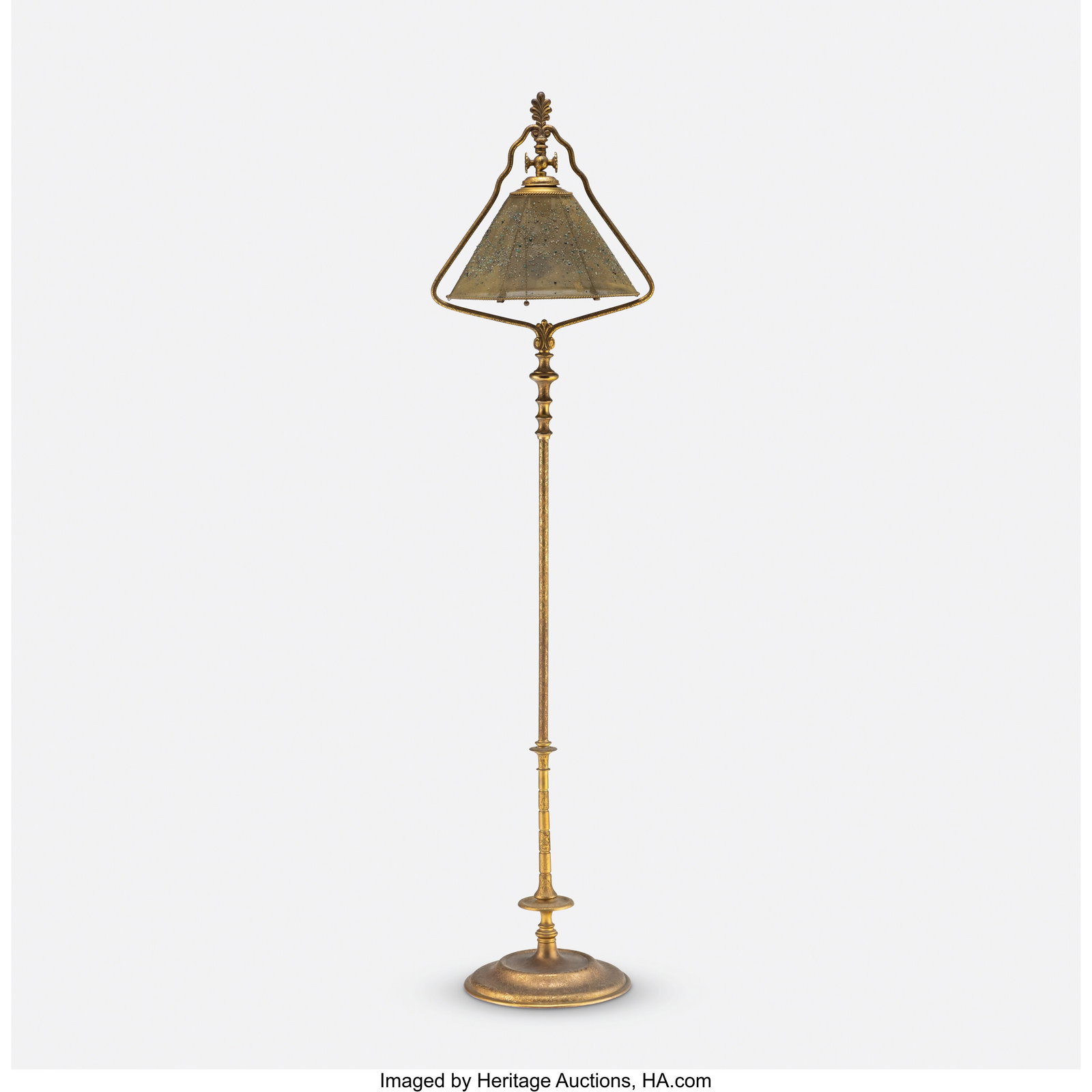 Tiffany Studios Floor Lamp, circa 1925 Gilt bron: Tiffany Studios Floor Lamp, circa 1925 Gilt bronze, enameled mesh 58 x 14-1/2 x 12-1/2 inches (147.3 x 36.8 x 31.8 cm) (overall) Marks to s