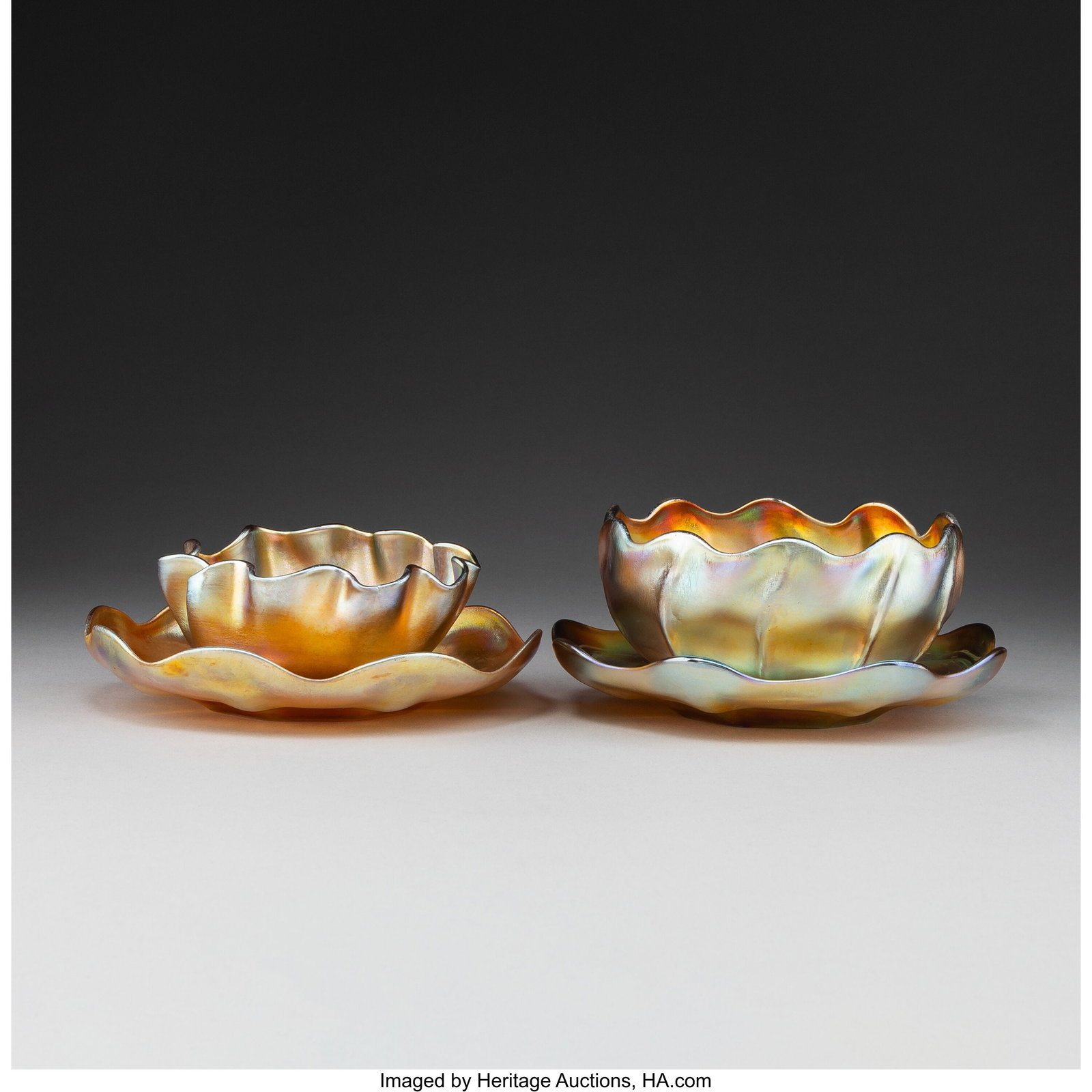 Tiffany Studios Two Bowls with Underplates, circ (1 of 3)