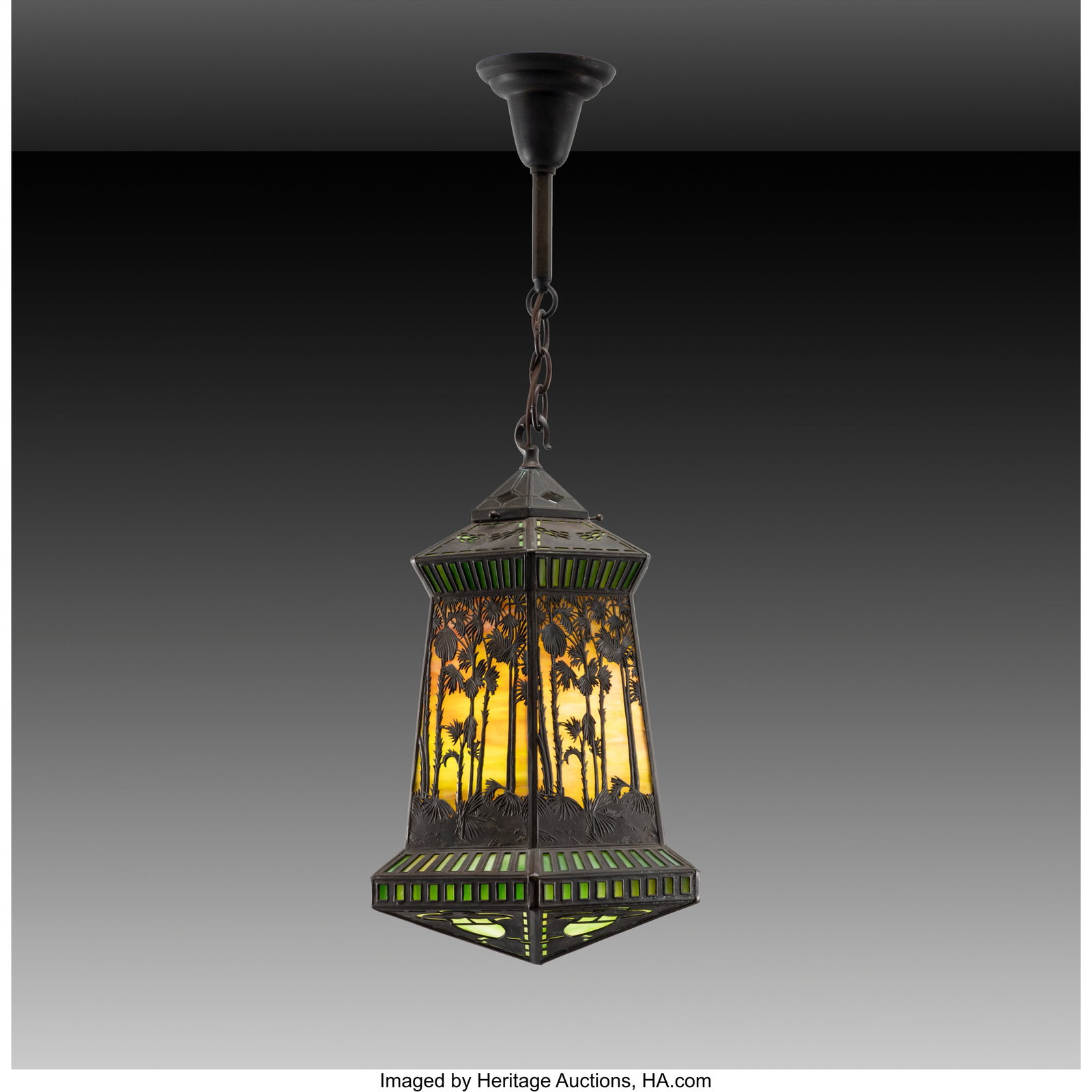 Handel Teroca Sunset Hanging Lamp, early 20th ce (1 of 4)