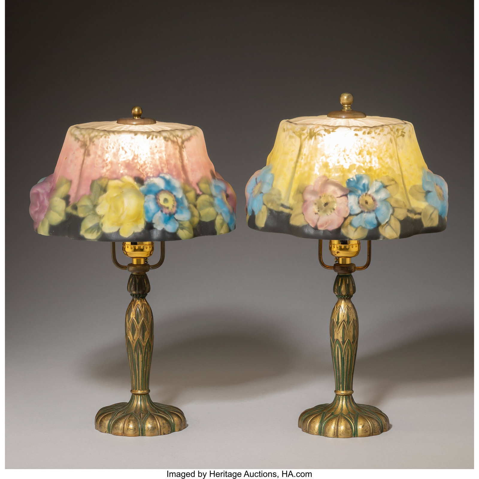 Pairpoint Mfg. Co. Pair of Floral Puffy Table La (1 of 5)