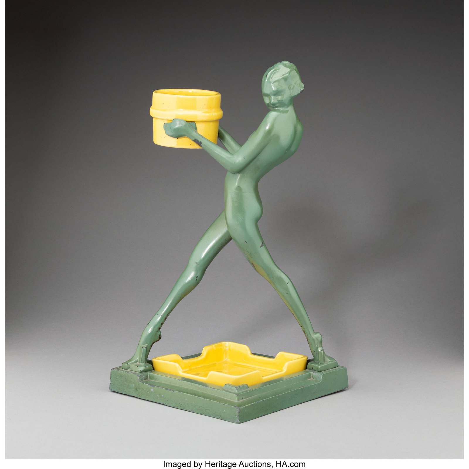 Frankart, Inc. Figural Ashtray, Model T334, cir: Frankart, Inc. Figural Ashtray, Model T334, circa 1930 Enameled metal, ceramic 12-7/8 x 6-1/2 x 6-1/2 inches (32.7 x 16.5 x 16.5 cm