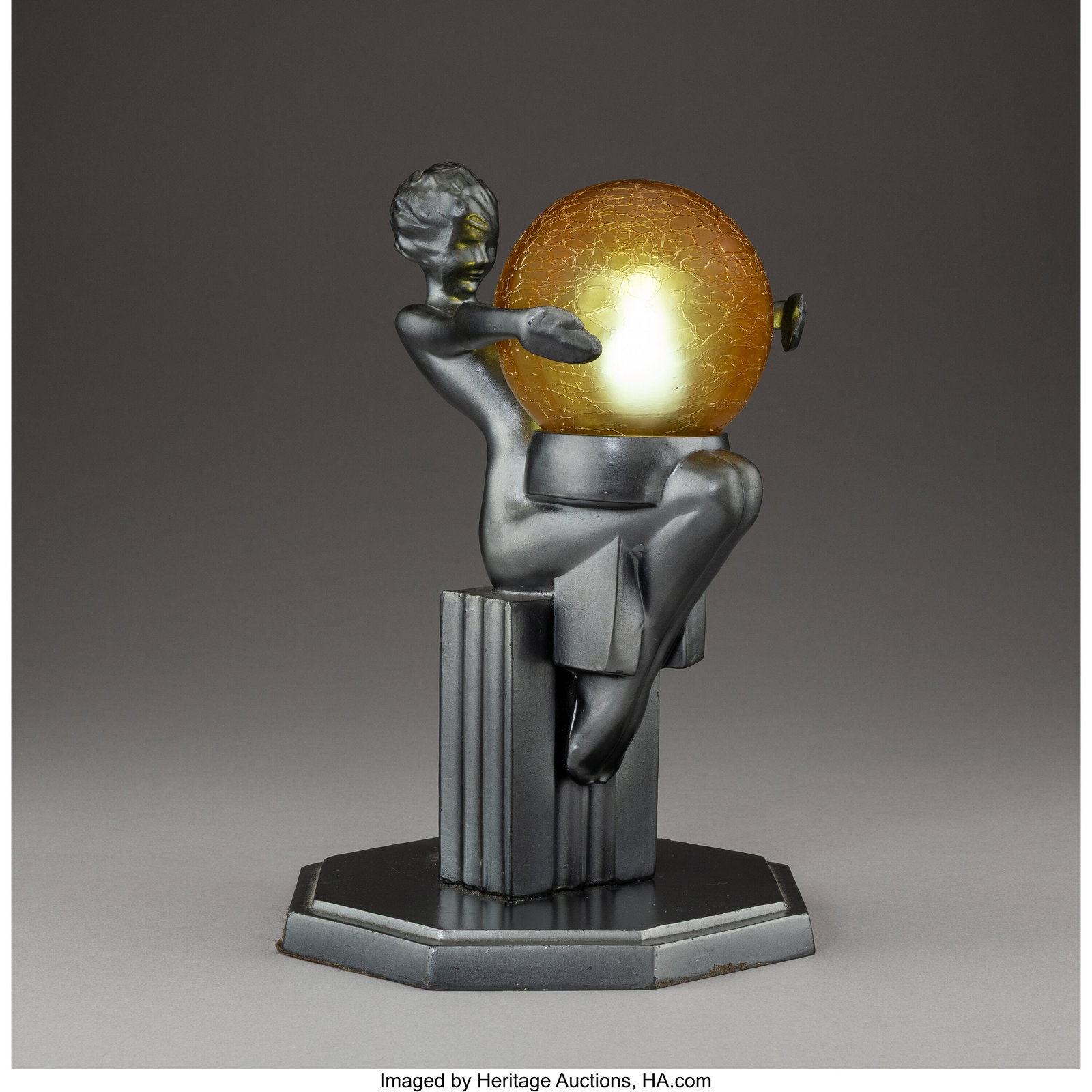 Frankart, Inc. Figural Table Lamp, Model L261, c: Frankart, Inc. Figural Table Lamp, Model L261, circa 1930 Enameled metal, molded glass 8-3/4 x 5-3/4 inches (22.2 x 14.6 cm) (overal