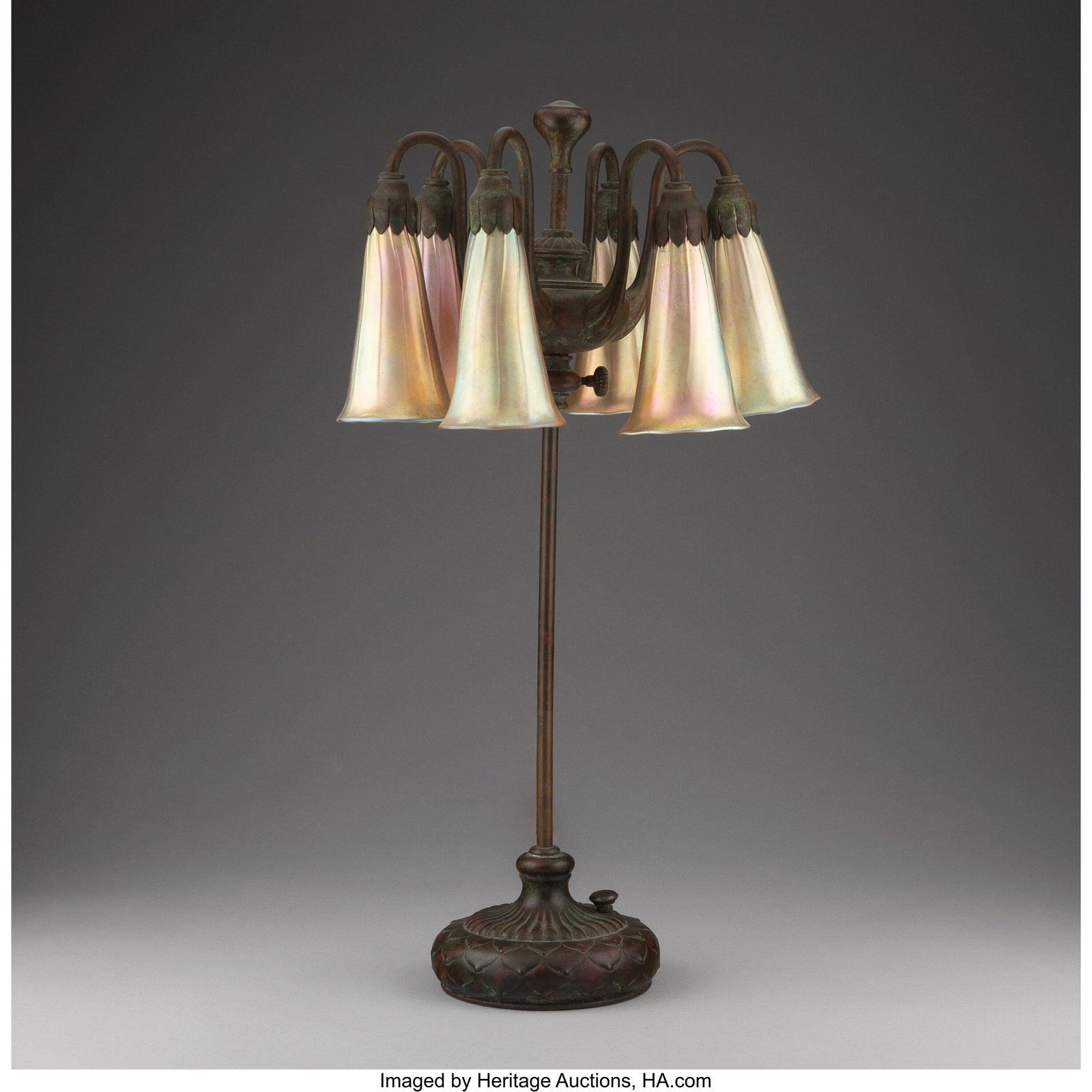 Tiffany Studios Six-Light Lily Table Lamp Base w (1 of 9)