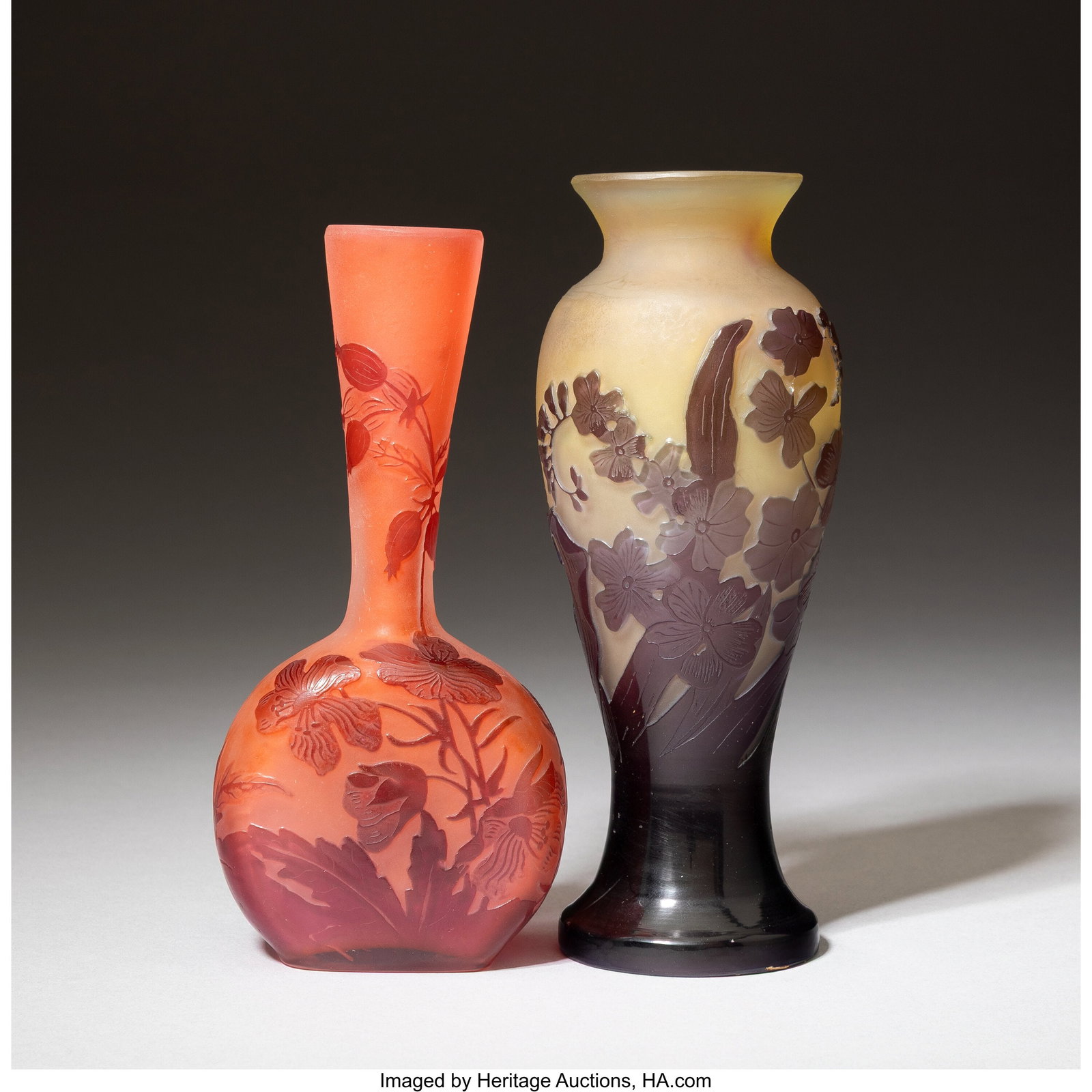 Gallé Two Vases, circa 1910 Cameo glass 6 inche (1 of 5)