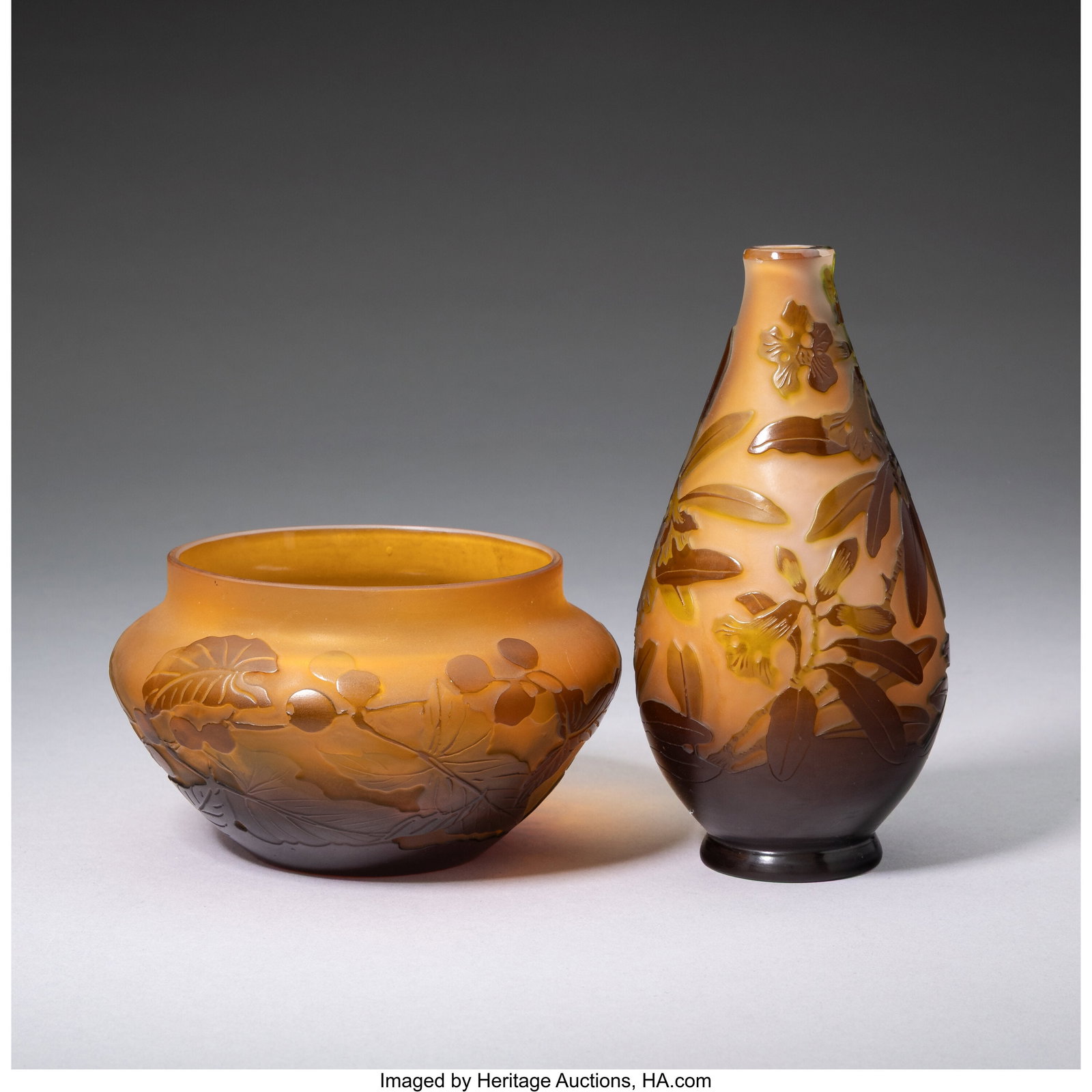 Gallé Vase and Bowl, circa 1910 Cameo glass 5-3 (1 of 4)