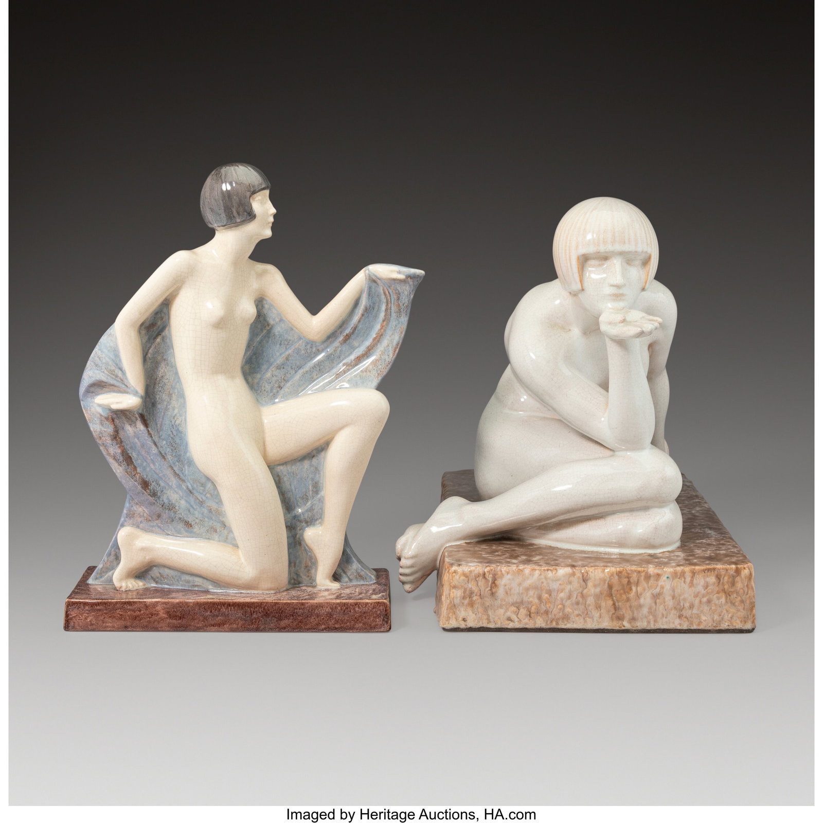 Maurice Guiraud-Rivière Two Figures, circa 1930: Maurice Guiraud-Rivière Two Figures, circa 1930s Glazed earthenware 13-1/2 x 16 x 11 inches (34.3 x 40.6 x 27.9 cm) (largest, L'Enigme)