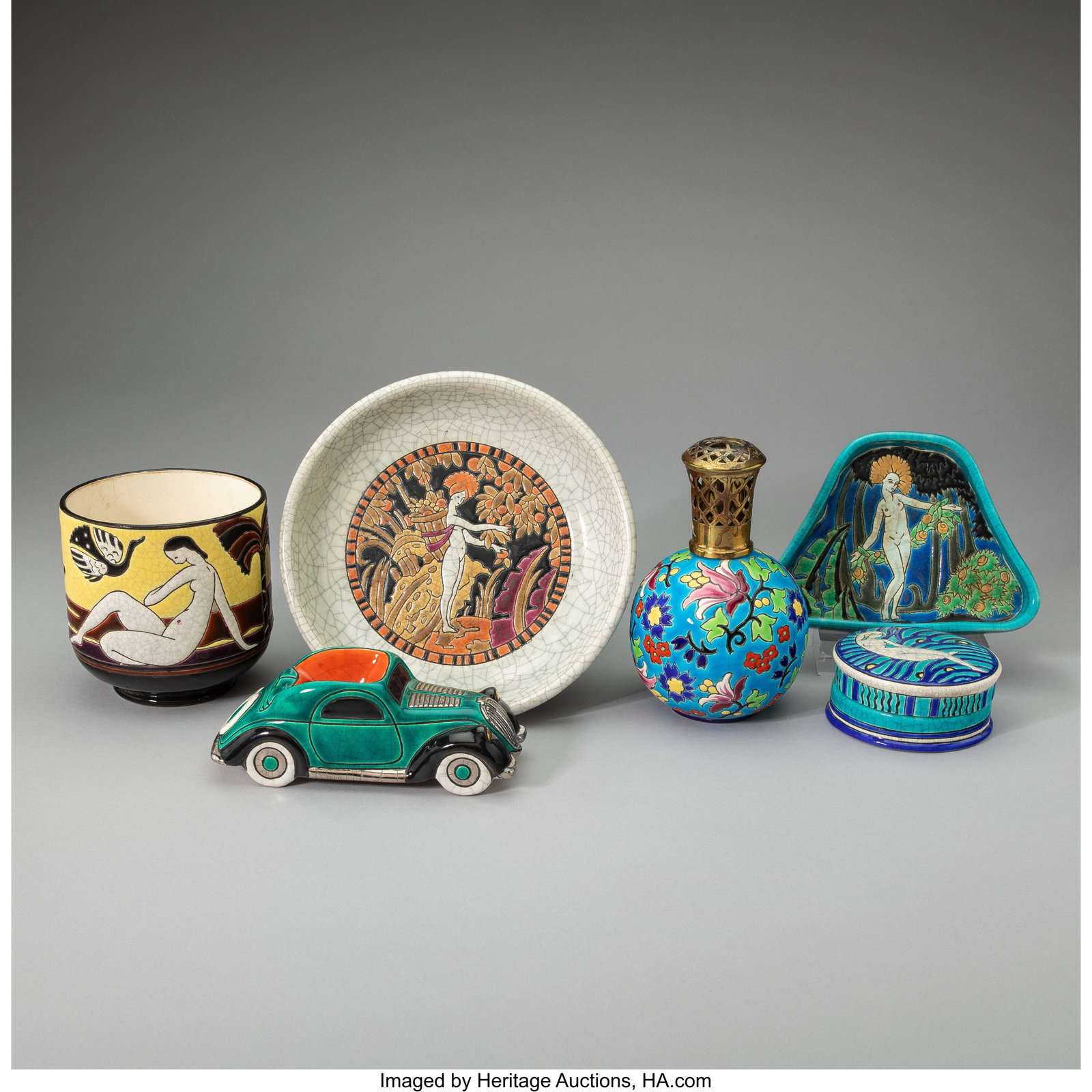 Longwy Pottery Six Table Articles, circa 1930 E (1 of 3)