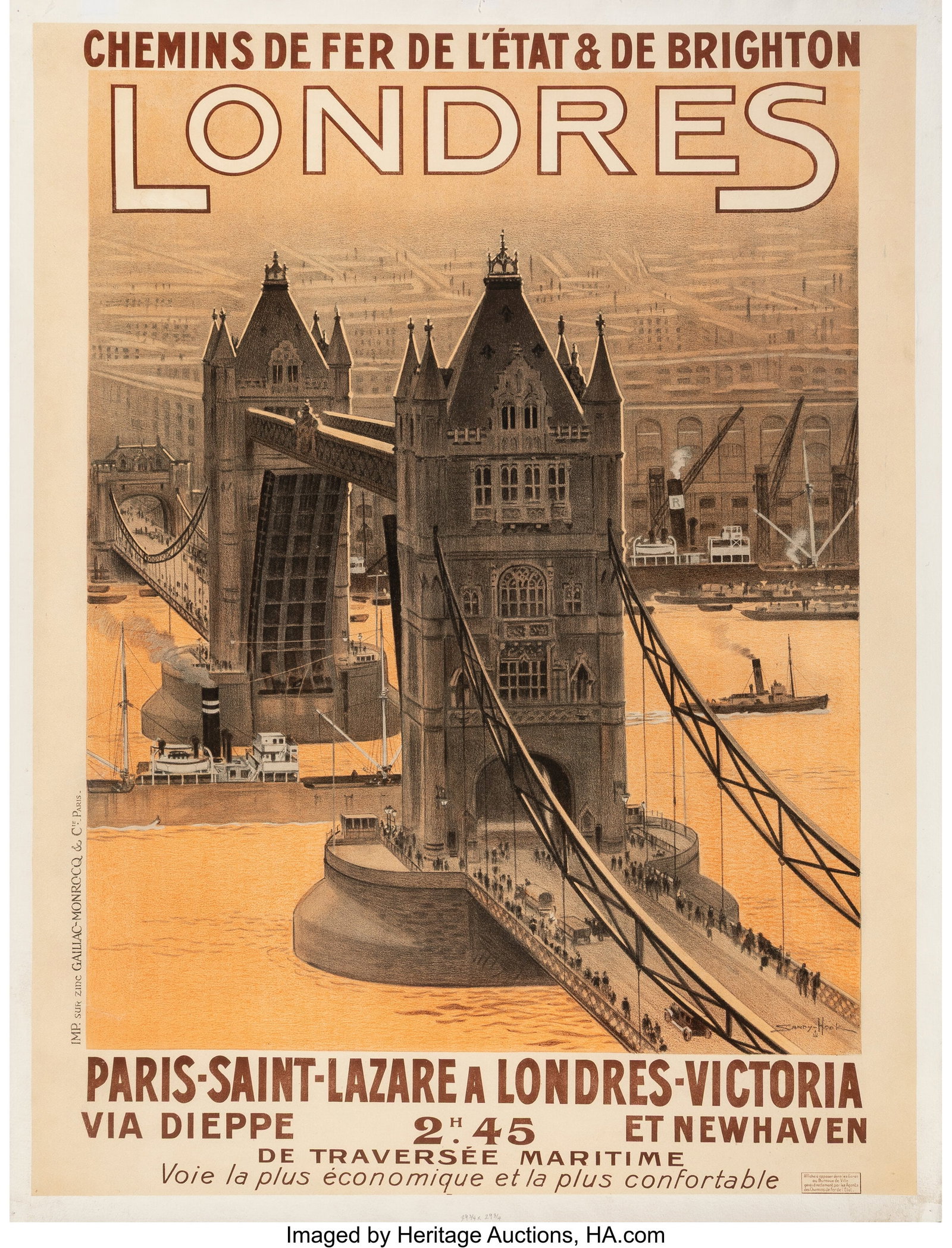 Sandy-Hook (Georges Taboureau) Londres, early 20: Sandy-Hook (Georges Taboureau) Londres, early 20th century Lithograph in colors on wove paper laid on linen 39-1/2 x 29-3/4 inches (100.3 x 75.6 cm) &lp
