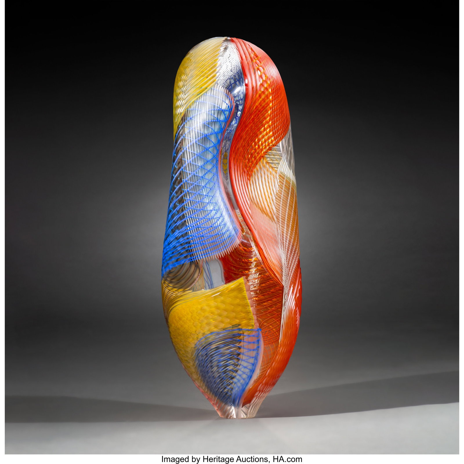 Lino Tagliapietra Bahia, 2010 Blown glass, parti: Lino Tagliapietra Bahia, 2010 Blown glass, partial battuto and inciso surface 21-1/2 x 10 x 6 inches (54.6 x 25.4 x 15.2 cm) Etched to underside: L