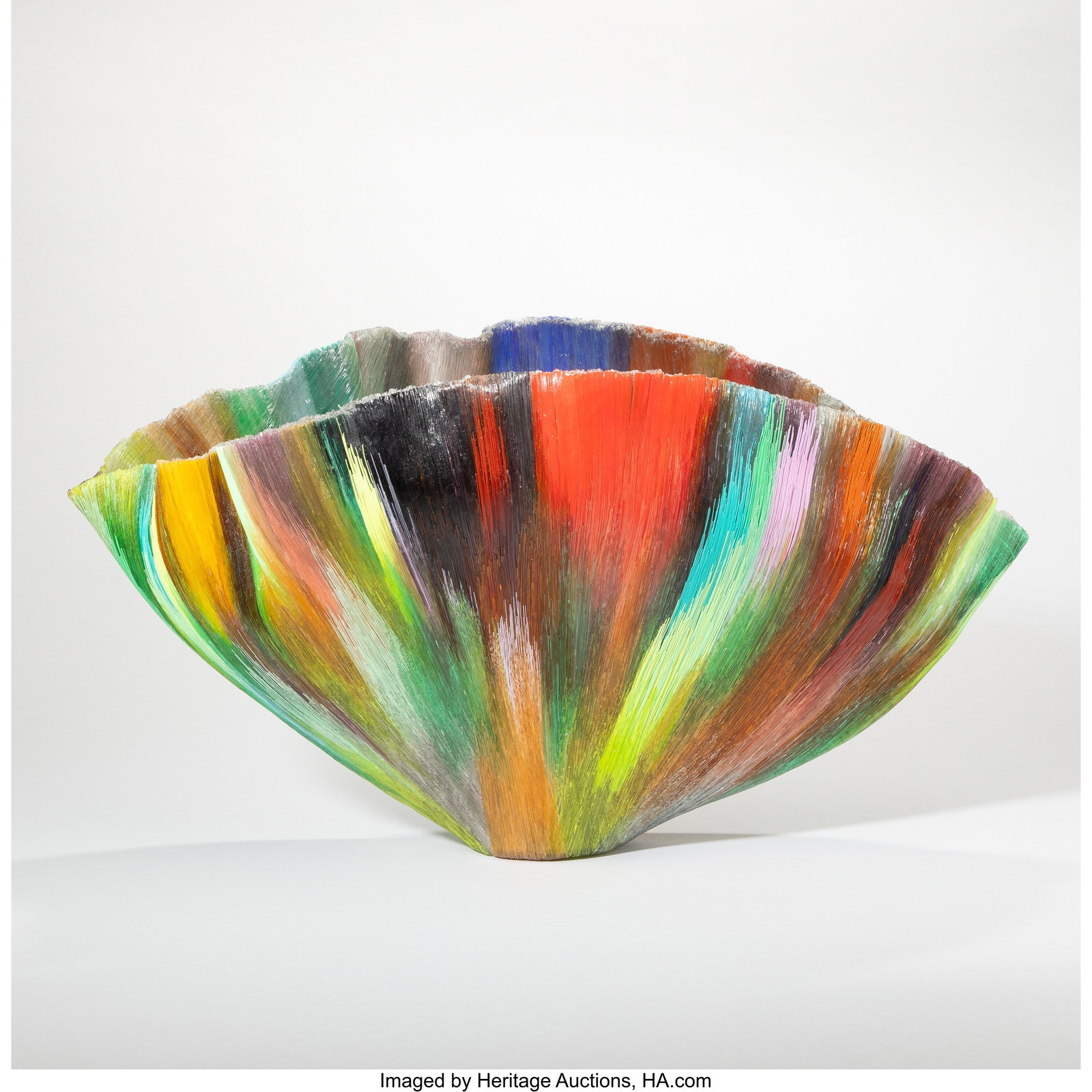 Toots Zynsky Untitled Filet-de-verre, fused and: Toots Zynsky Untitled Filet-de-verre, fused and thermo-formed colored glass threads 10-1/4 x 19-1/4 x 10-3/4 inches (26.0 x 48.9 x 27.3 cm) Signed to underside: Z PROVENANCE: Elliott Brown Gallery, Se