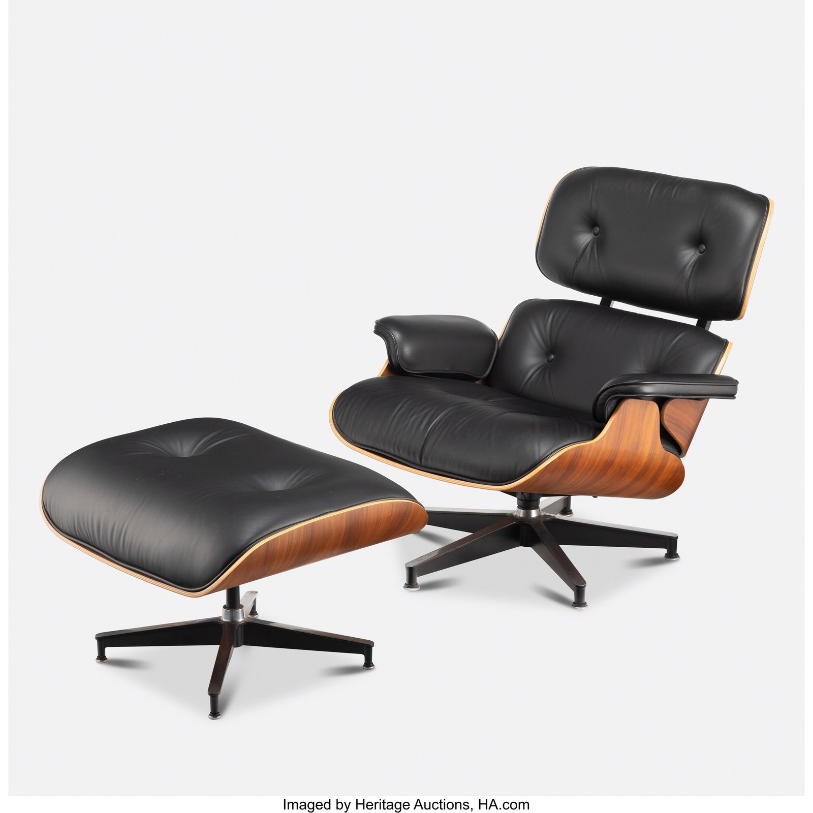 Charles and Ray Eames Lounge Chair and Ottoman,: Charles and Ray Eames Lounge Chair and Ottoman, Model 670 & 671, designed 1956, manufactured 2007 Herman Miller Enameled and brushed aluminum, walnut, plywood,