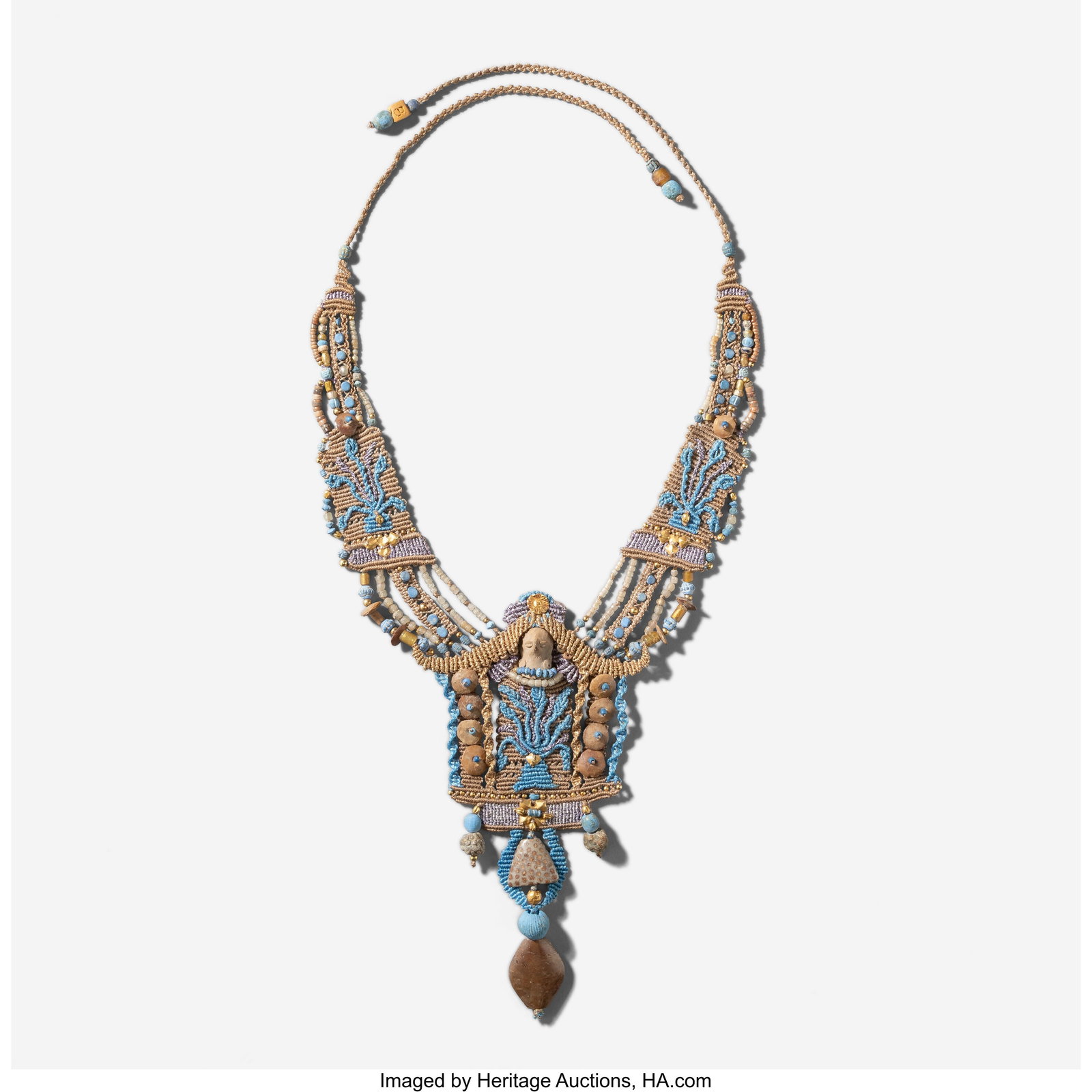 Barbara Natoli Witt Woven Necklace Cord, gold, c: Barbara Natoli Witt Woven Necklace Cord, gold, clay, flint, faience Length, untied: 23 inches (58.4 cm) Impressed signature to end bead: B&co