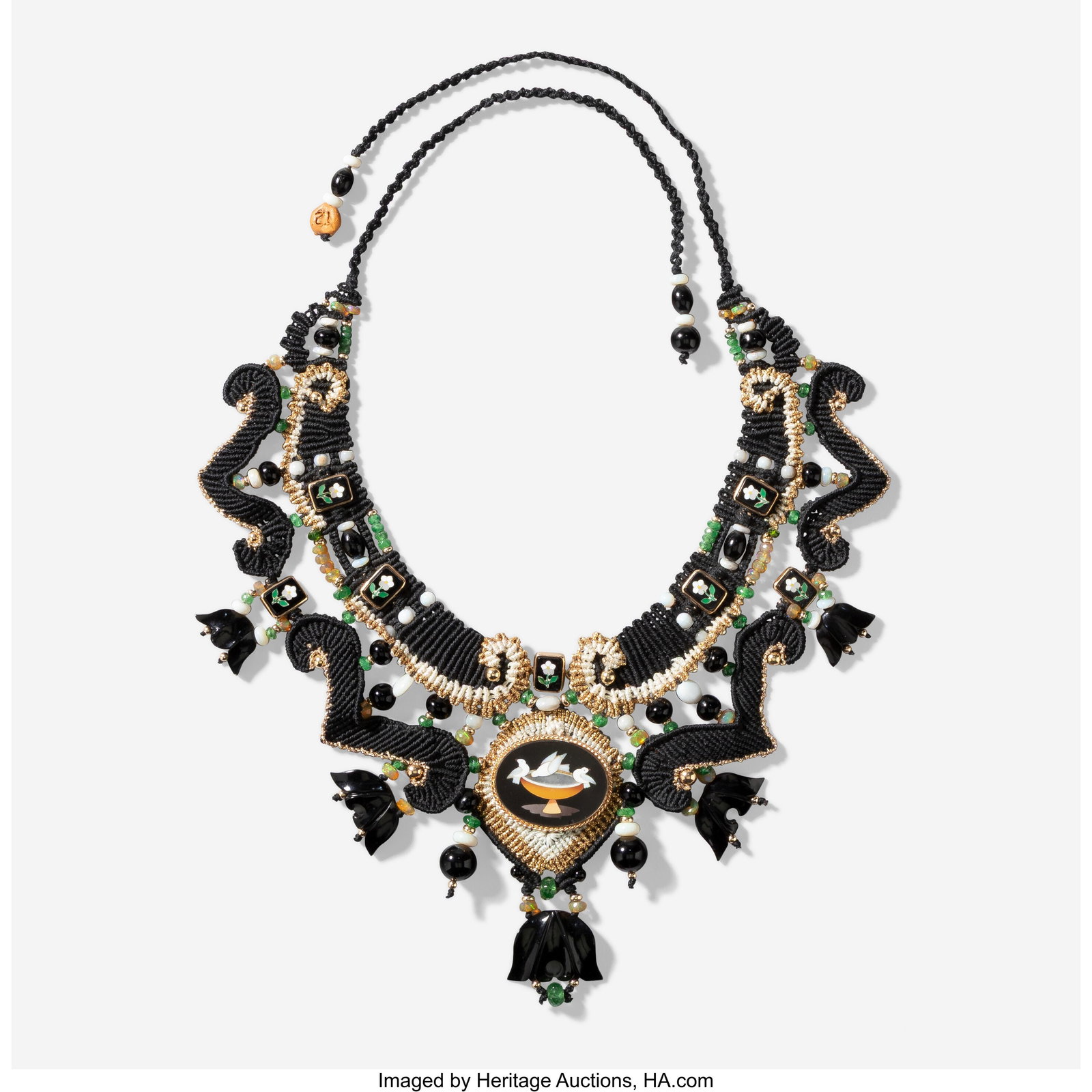 Barbara Natoli Witt Woven Collar Cord, hardstone: Barbara Natoli Witt Woven Collar Cord, hardstone, 14k gold Length, untied: 17-1/4 inches (43.8 cm) Impressed signature to end bead: B, 12 Barba