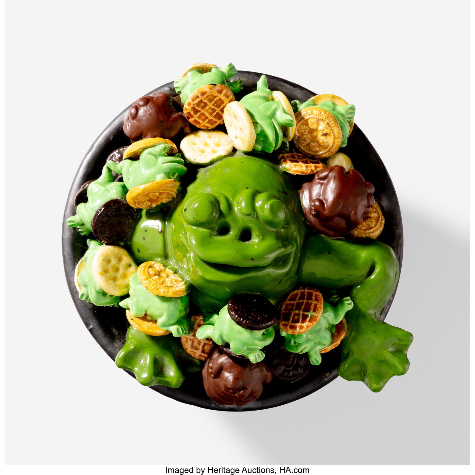 David James Gilhooly Untitled (Frog Bowl), 2004: David James Gilhooly Untitled (Frog Bowl), 2004 Glazed earthenware 5-1/4 x 6-3/8 x 6-1/2 inches (13.3 x 16.2 x 16.5 cm) Incised to underside&