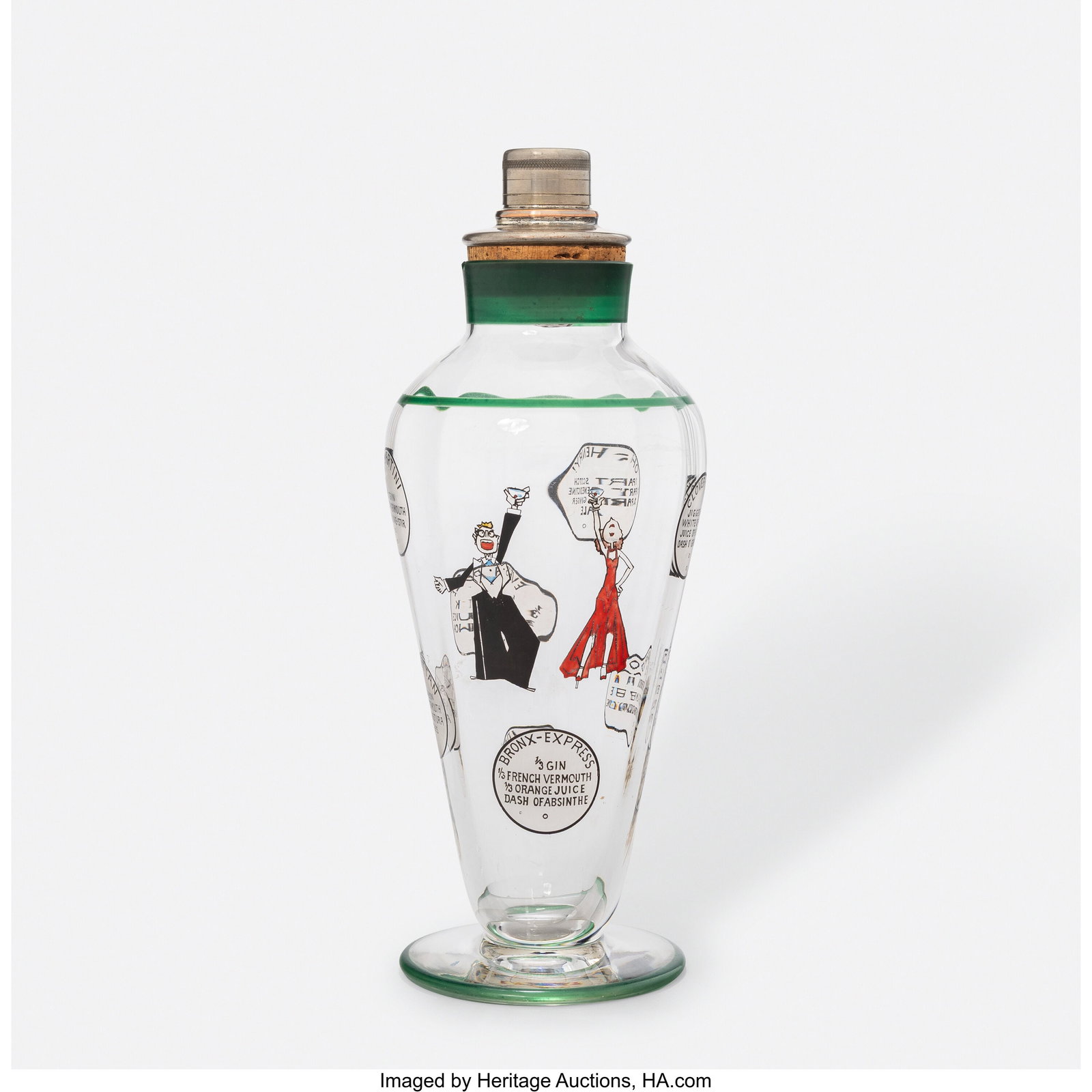 John Held, Jr. Cocktail Shaker, early 20th centu: John Held, Jr. Cocktail Shaker, early 20th century Painted glass, metal, cork 13 x 5 inches (33.0 x 12.7 cm) Property from the Collection of Ralp