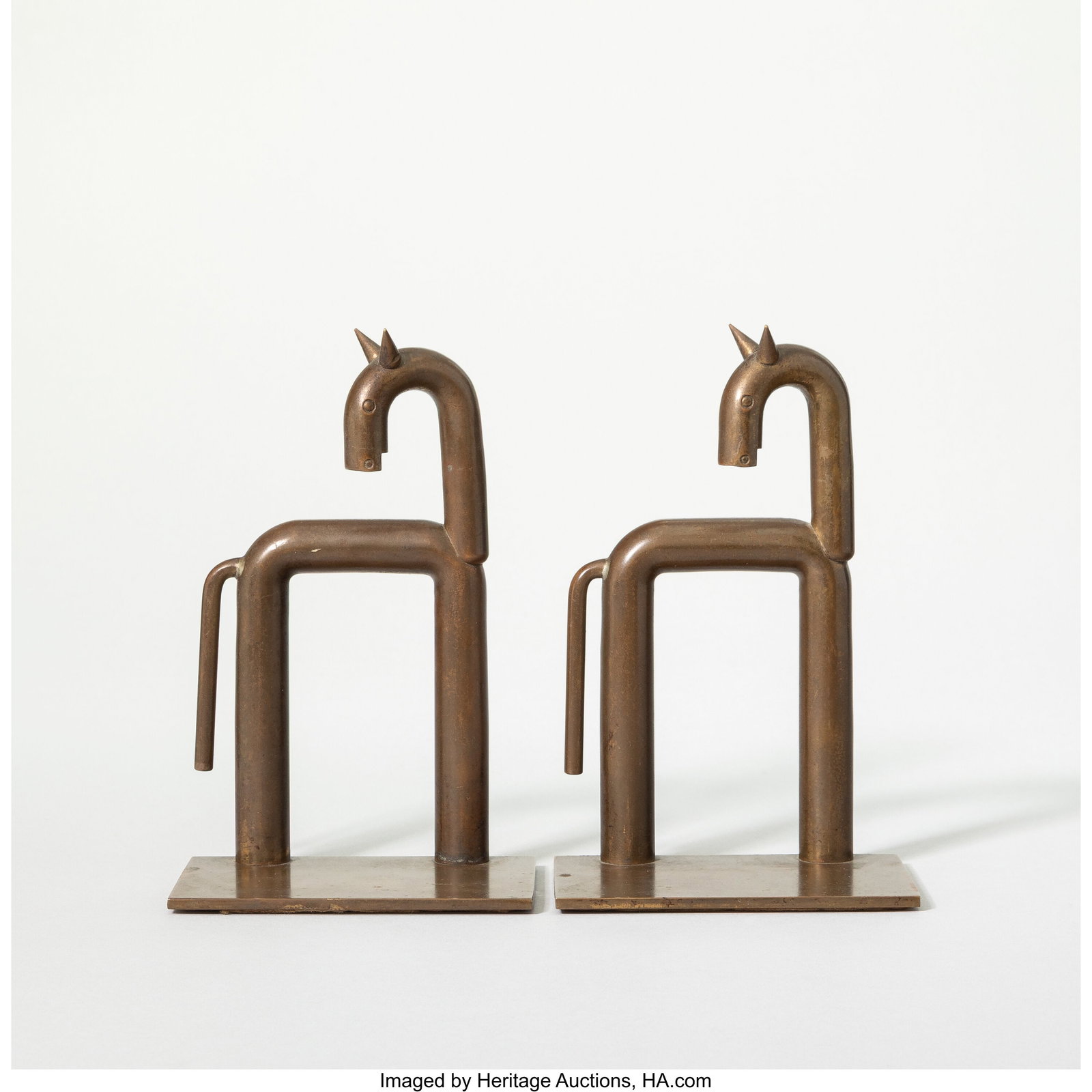 Walter Von Nessen for Chase Brass & Copper Co. P: Walter Von Nessen for Chase Brass & Copper Co. Pair of Horse Bookends, circa 1930 Brass 6-1/2 x 4 x 2-1/2 inches (16.5 x 10.2 x 6.3 cm) (ea