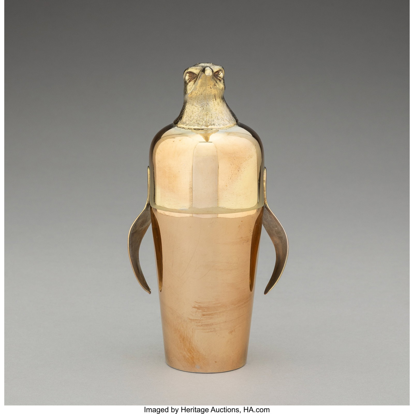 Napier Company Figural Penguin Cocktail Shaker,: Napier Company Figural Penguin Cocktail Shaker, circa 1930 Gold-plated metal 6-3/4 x 6-5/8 x 3-1/8 inches (17.1 x 16.8 x 7.9 cm) Stamped to underside&c